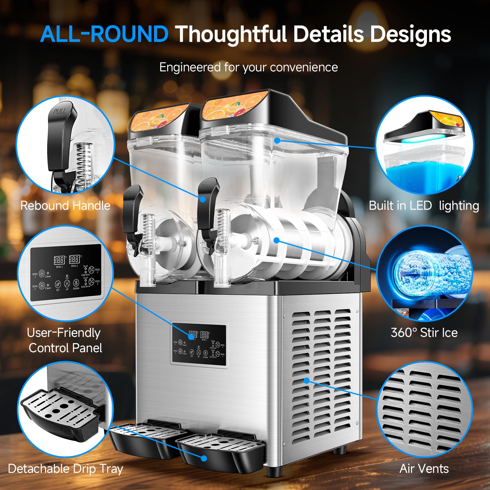 Slushy Machine,15L x2 Double Tanks Comercial Margarita &Slushie Machine,120+ Cups 1000W 110V Electric Large Daiquiri Machine with Self-cleaning Mode,for Home Party Restaurants Cafe Bars