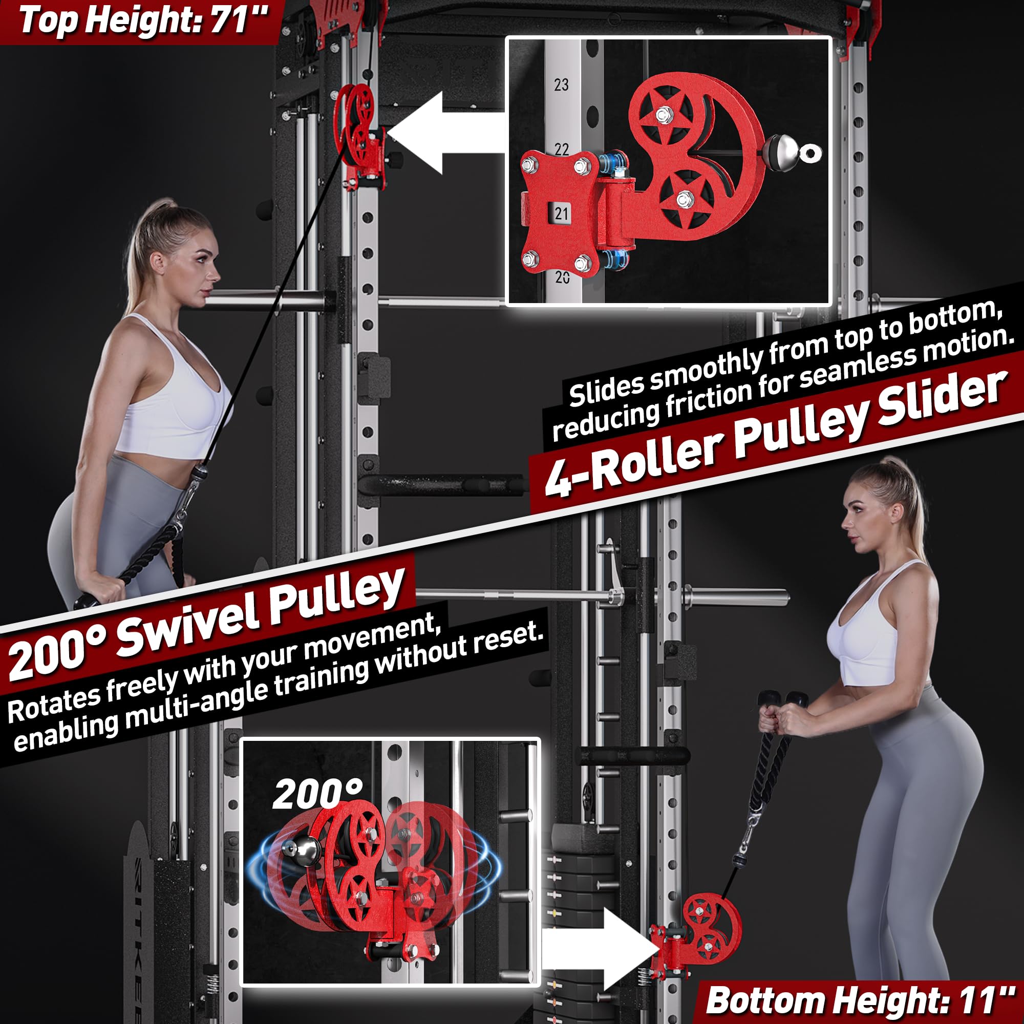 RitKeep PMAX-5600 Pro Heavy-Duty Smith Machine Squat Rack with 320 LB Weight Stacks, 6-in-1 Multi-Function Home Gym System, Dual Cable Crossover and 2000 LB Capacity for Full-Body Strength Training