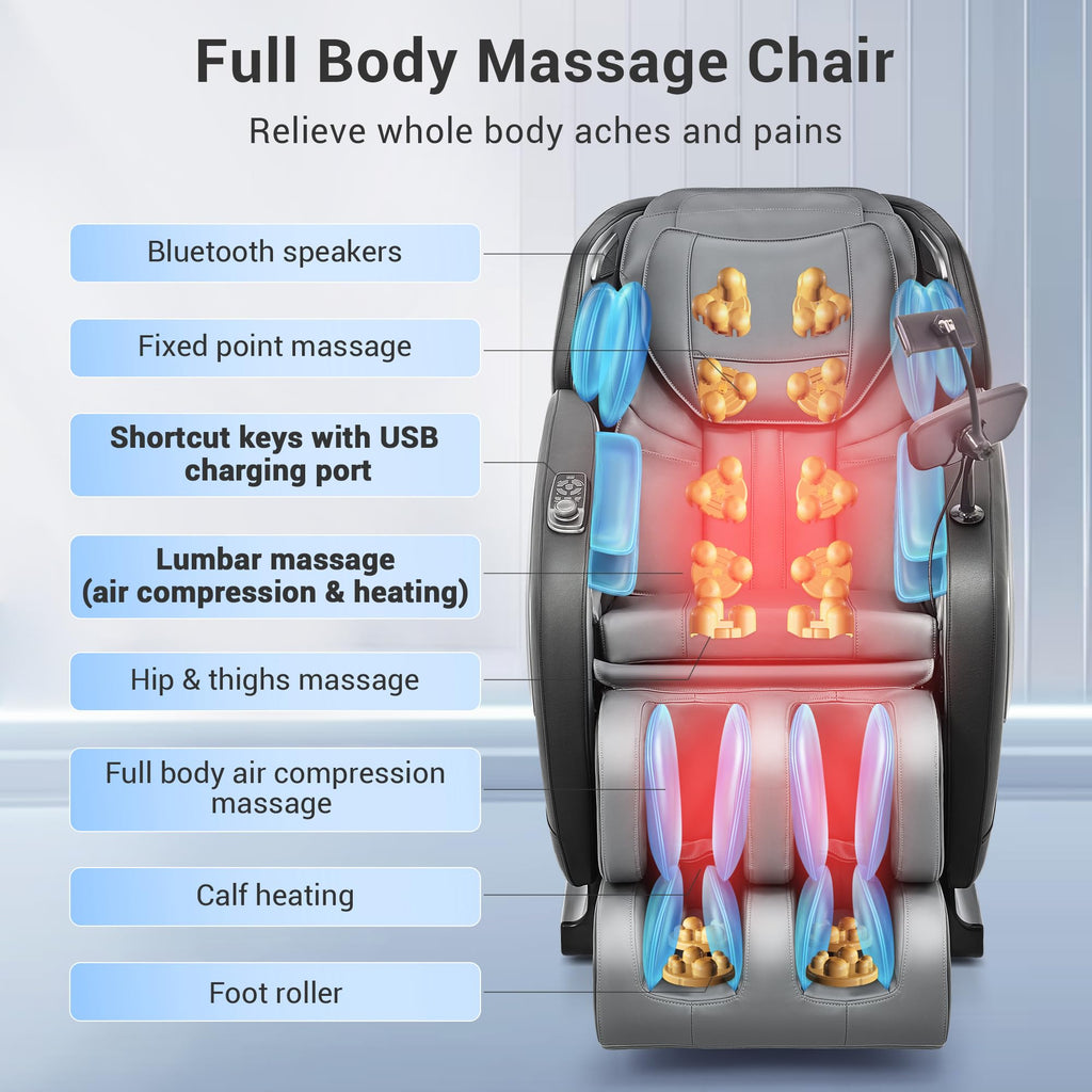 Mazzup Massage Chair Full Body with Heat, Full Body Zero Gravity Shiatsu Massage Chair, Kneading Recliner w/ 20 Auto Modes, Foot Massage, Bluetooth, USB Charging Port, Touch Screen Controller