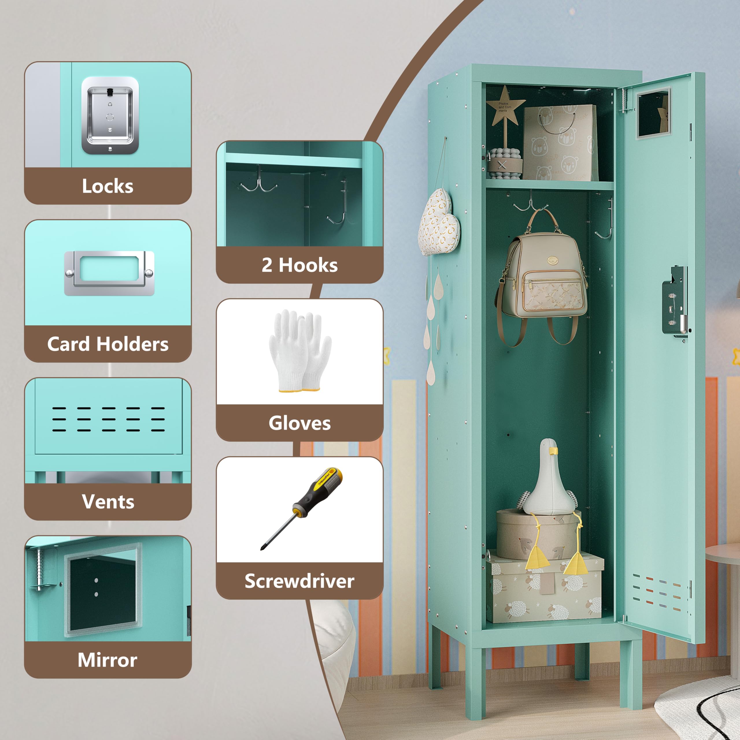 BUTISOW Metal Lockers - 66" Height Steel Lockers for Employees with 5 Door Storage Locker with Card Slot for Employees Gym School Home Office Garage - Assembly Required