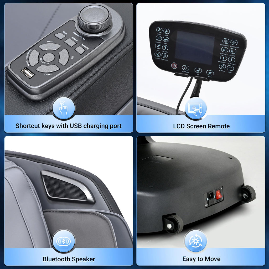 Mazzup Massage Chair Full Body with Heat, Full Body Zero Gravity Shiatsu Massage Chair, Kneading Recliner w/ 20 Auto Modes, Foot Massage, Bluetooth, USB Charging Port, Touch Screen Controller