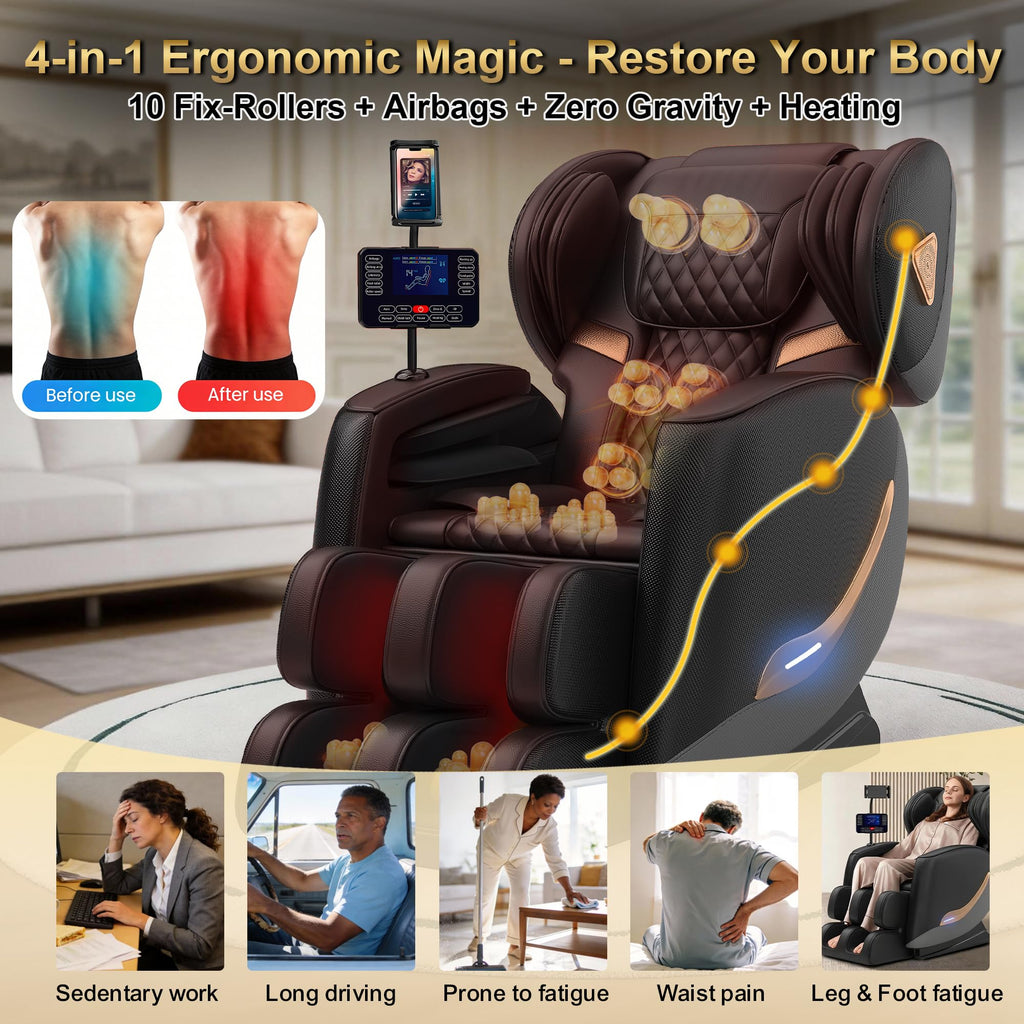 2026 Massage Chair Full Body, Zero Gravity Massage Chair Recliner - Upgraded 10-Point Roller, Heating, Airbags, Foot Roller, Shiatsu Full Body Massage Chairs, Gift for Parent