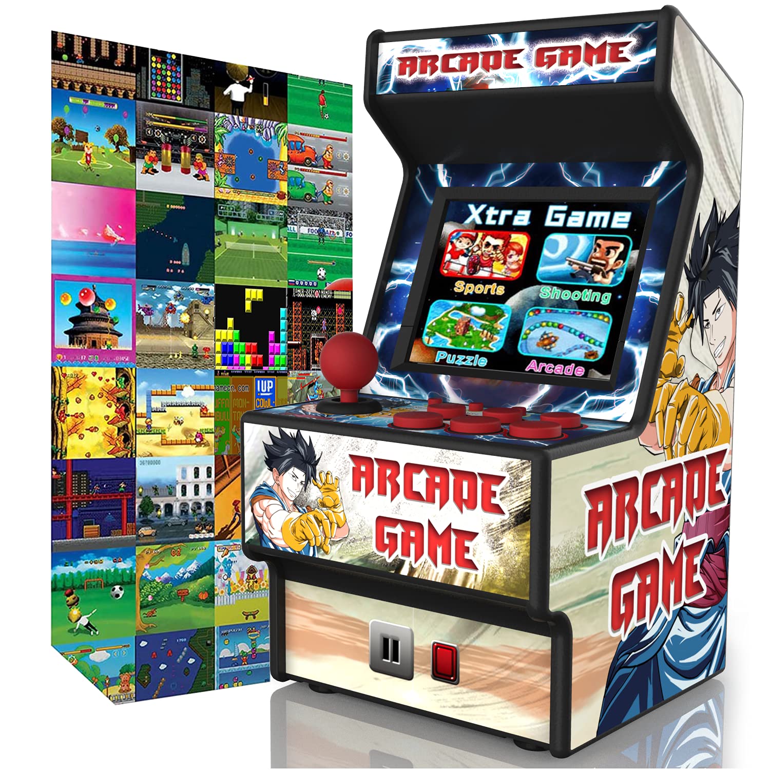 Mini Arcade Machine, Retro Gaming Console, Handheld Game Console with 156 Classic 16-Bit Video Games, 2.8 Inch Color Display, Rechargeable Battery, Support for TV Output, Birthday Present for Children