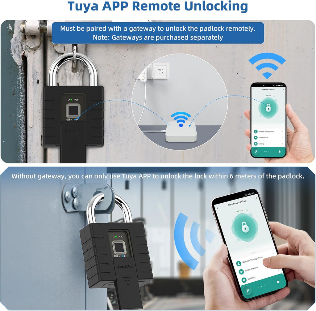 Smart Padlock with Keys, Heavy Duty Fingerprint Padlock, Remote Authorization via Phone, with Rest Key and 2 Keys,Waterproof Padlocks for School Locker,Truck,Warehouse,Gate,Office,Door