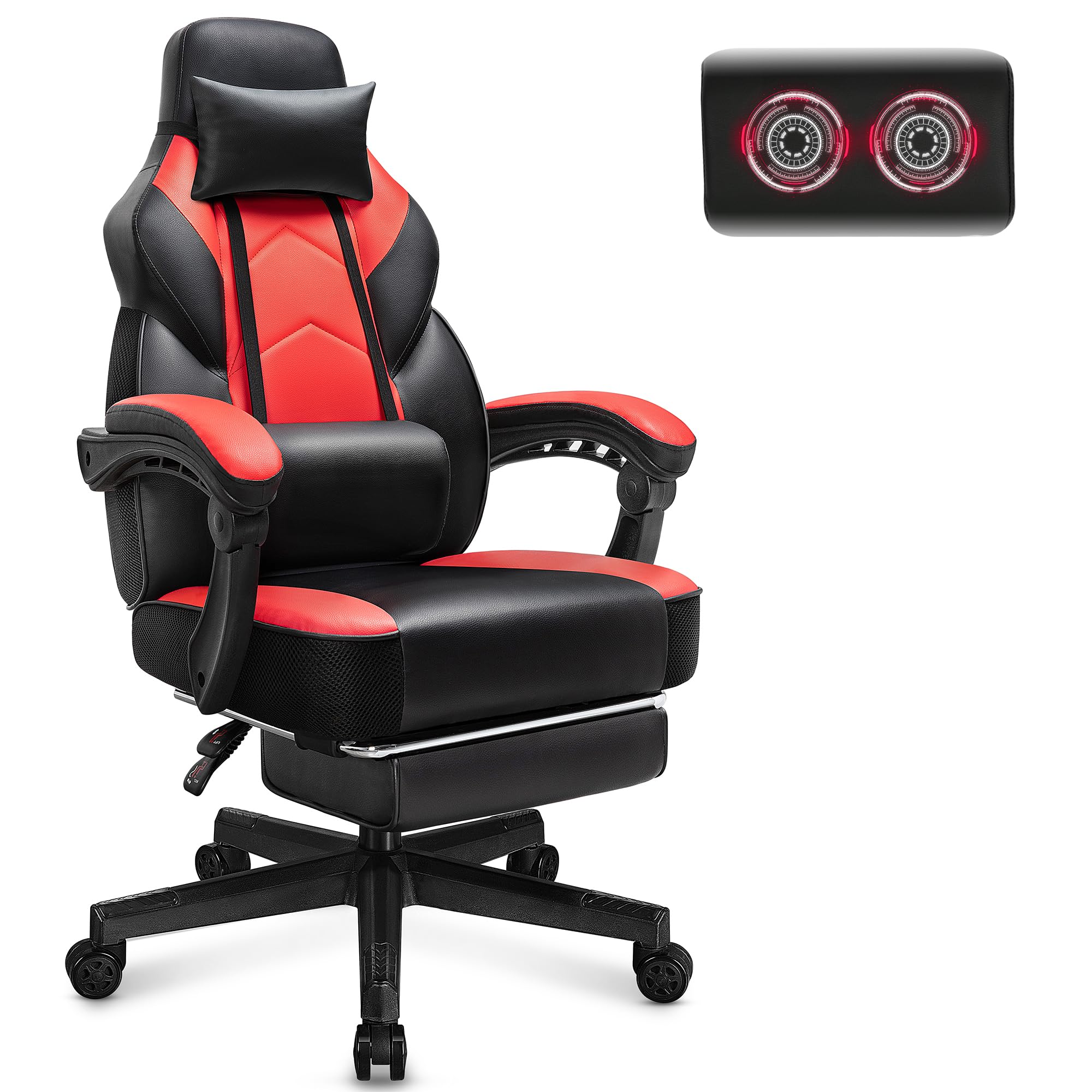 Gaming Chair for Adult, Computer Chair with Footrest Video Game Chair Big and Tall Gaming Chair with Massage Lumbar Support, Adjustable Height and 360° Swivel Seat(Grey)