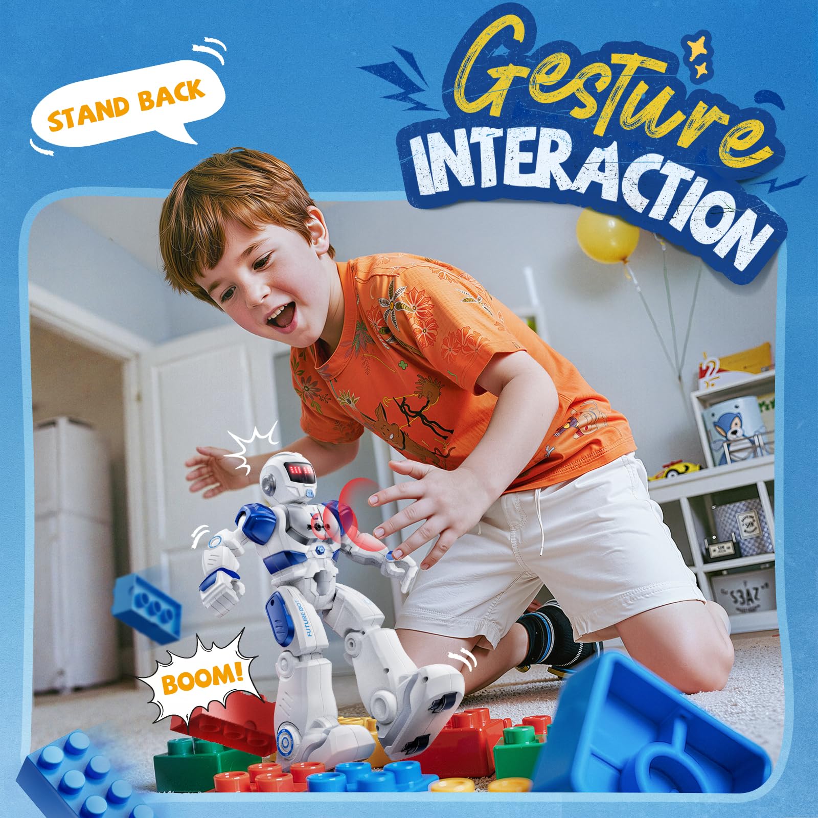 Ruko 6088 Robot Toys for kids, Programmable Remote Gesture Sensing & APP Control, Interactive LED Face, Dancing Singing Rechargeable Smart Robot, Birthday Present for Age 3-6 Year Old Boys Girls, Blue
