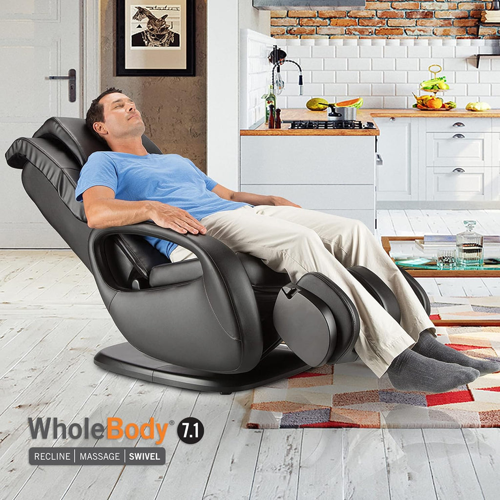 Human Touch WholeBody Swivel-Base Full Body Relax and Massage Chair - Perfect for Home Relaxation and Stress Relief | Warm Air Heating | Customizable Massage | Retractable Ottoman | Black Color, 7.1"