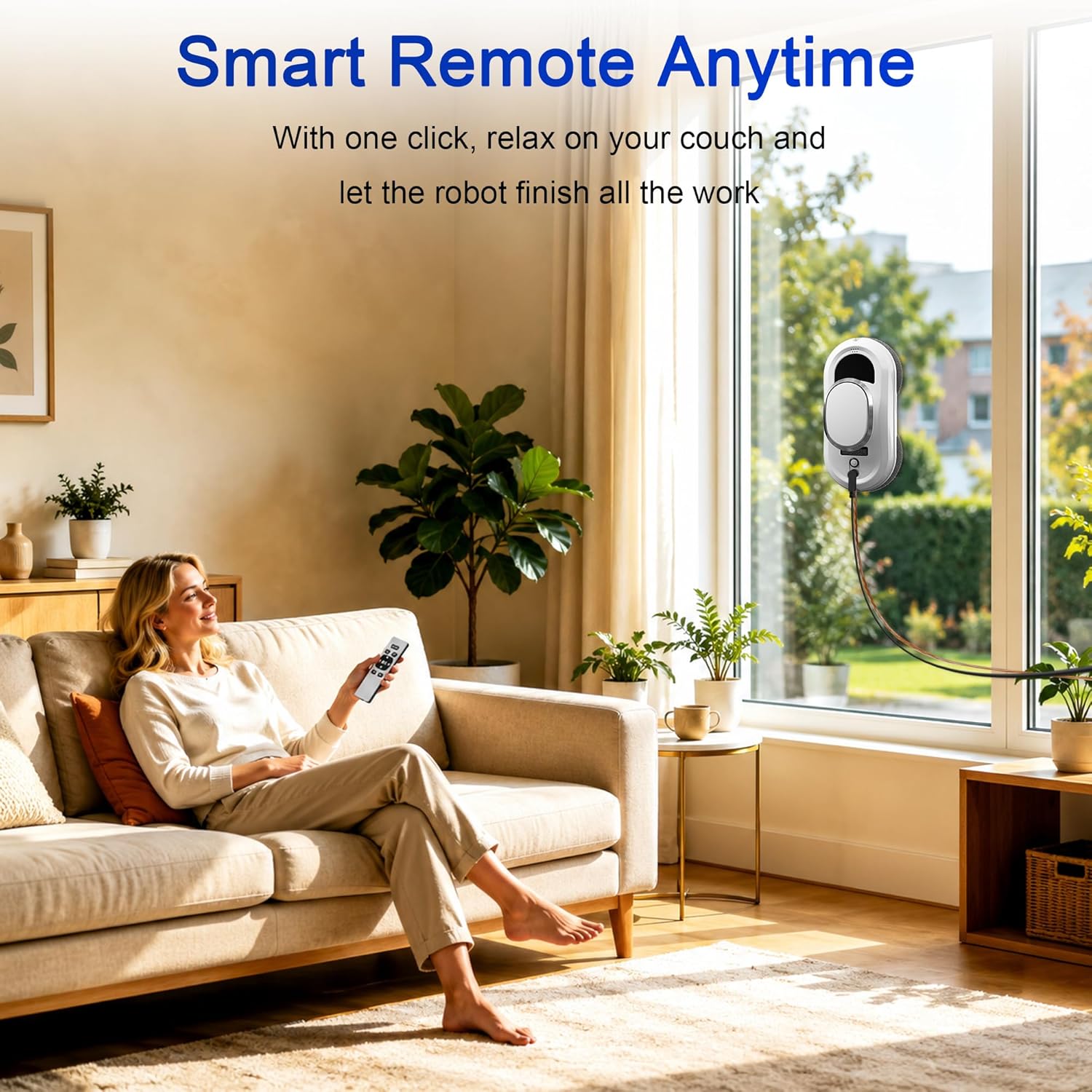 Automatic Window Cleaning Robot, Smart Robot Window Cleaner Inside/Outside, 3000Pa Suction, Intelligent Path Planning, Remote Control for high Glass, Shower, Mirror with 10 Rags(White)