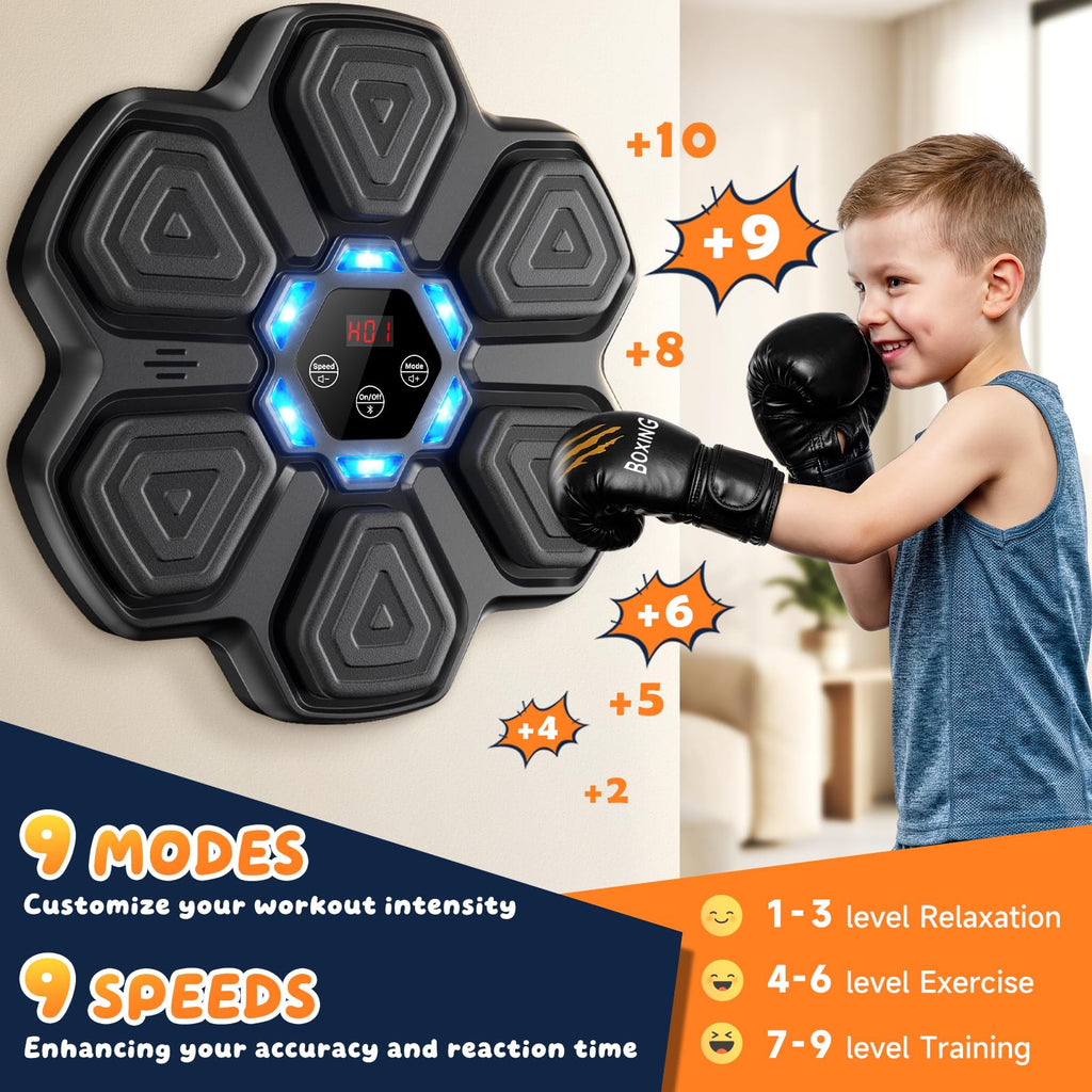TGLLM Music Boxing Machine, Interactive Punching Trainer with Boxing Gloves, Large Size Wall Mounted Electronic Boxing Target for Adult Kids, 9 Modes & 9 Speeds