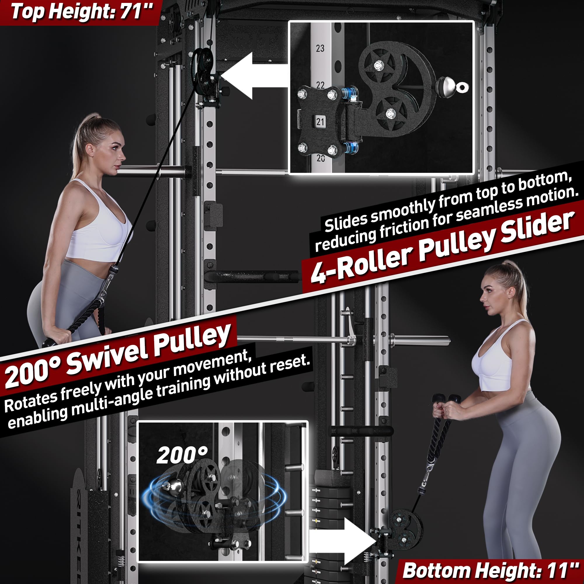 RitKeep PMAX-5600 Pro Heavy-Duty Smith Machine Squat Rack with 320 LB Weight Stacks, 6-in-1 Multi-Function Home Gym System, Dual Cable Crossover and 2000 LB Capacity for Full-Body Strength Training