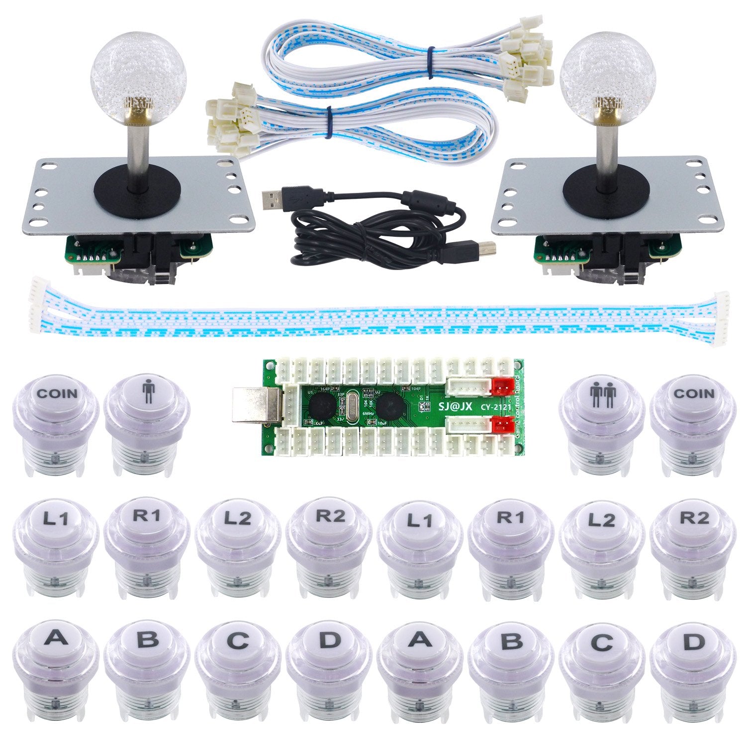 2 Player LED Arcade Game DIY Kit Mechanical Keyboard Switch PC MAME Raspberry Pi LED Button Fighting Joystick Controller Zero delay USB Encoder Retropie