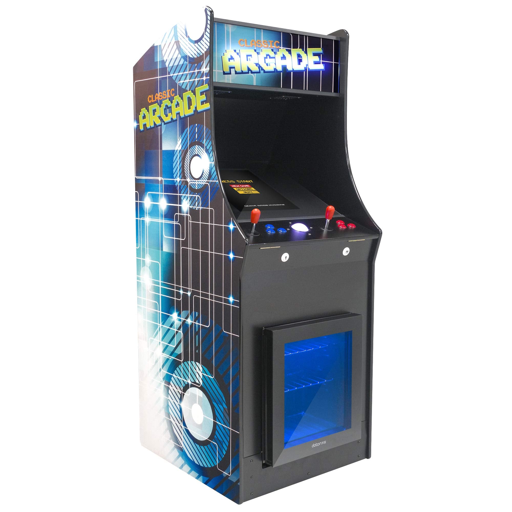 Creative Arcades Full Size Stand-Up Commercial Grade Arcade Machine | 2 Player | 412 Games | 22" LCD Screen | 2 Sanwa Joysticks | Trackball | Built-in Fridge | 2 Stools Included | 3 Year Warranty