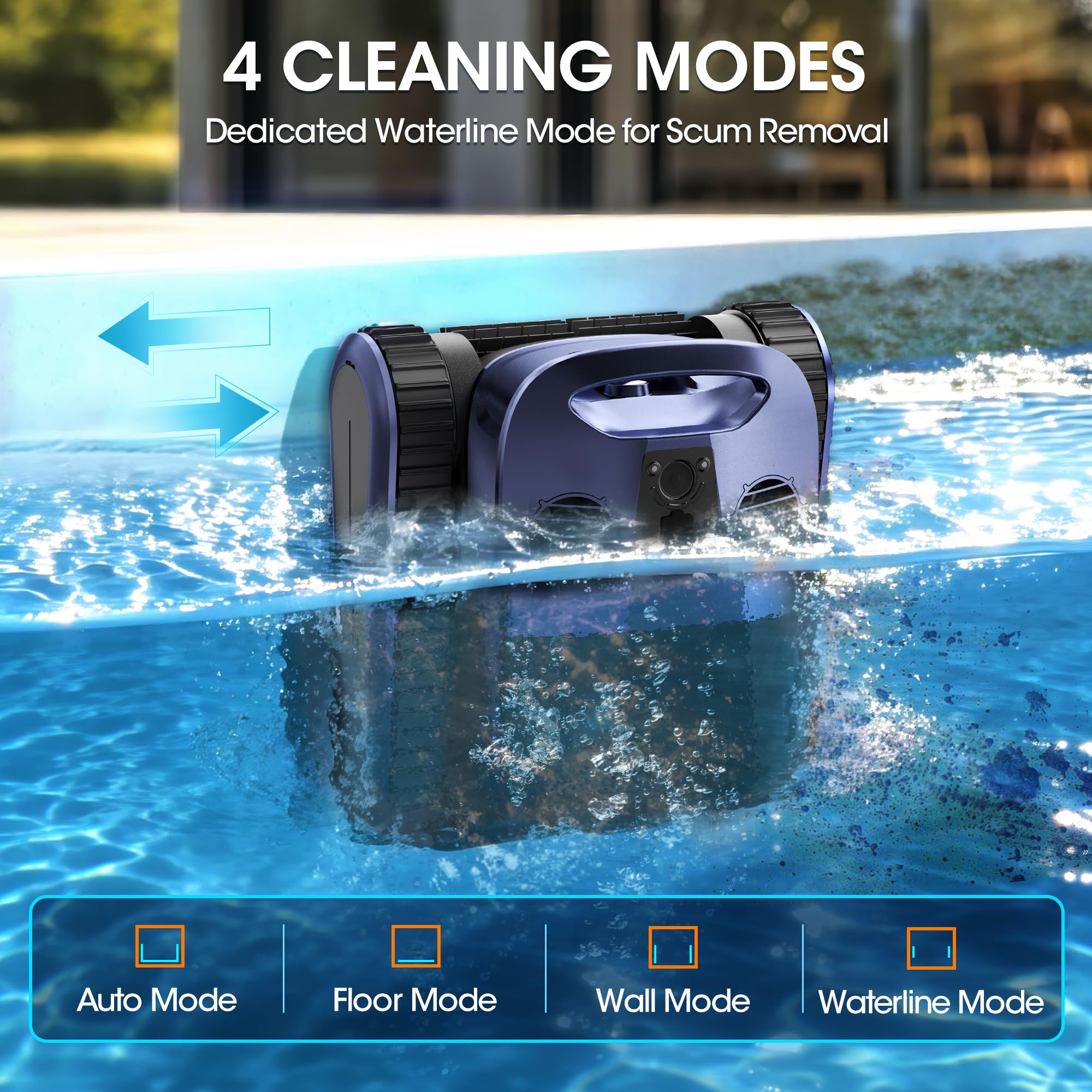(2026 New) Pool Vacuum Robot - AI Smart Navigation, 360° Top-to-Bottom Cleaning, 4 Cleaning Modes, Over 3.5h Replaceable Battery Design, for Inground & Above-Ground Pools up to 3,200 Sq. Ft