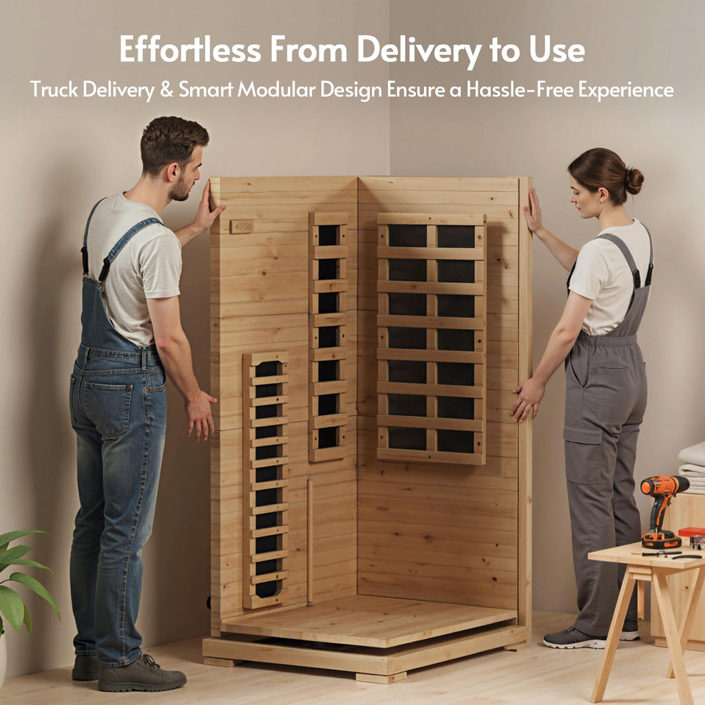 1 Person 5.2Ft Mini Infrared Sauna, 7 Color Full Spectrum Wood Dry Sauna. Canadian Hemlock Indoor Saunas with 1240W 20Min Fast Heating & Music Speakers for Home & Gym (28 Lx35 Wx63 H)