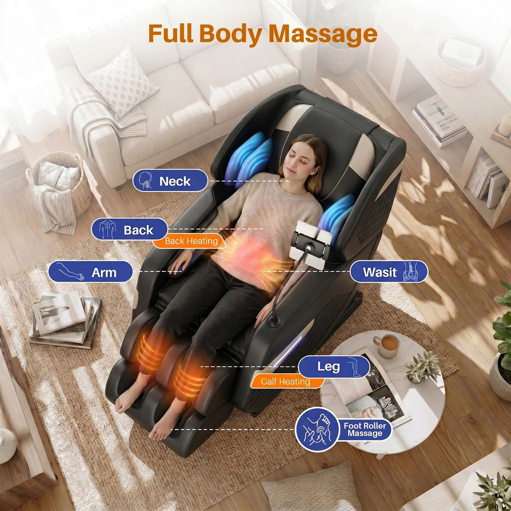 Massage Chair Full Body, Zero Gravity Recliner Massage Chair with Back Heat, 8 Fixed Rollers, Foot Massage, Airbags, Touch Screen for Home and Office
