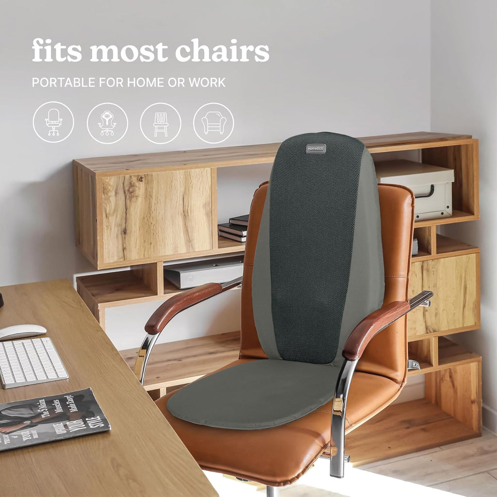Homedics Shiatsu Back Massage Cushion with Heat, Pain Relief for Back Muscle Tension, Deep-Kneading Therapy Works Out Knots & Stiffness, 3 Massage Zones, Fits Most Chairs, for Home or Office