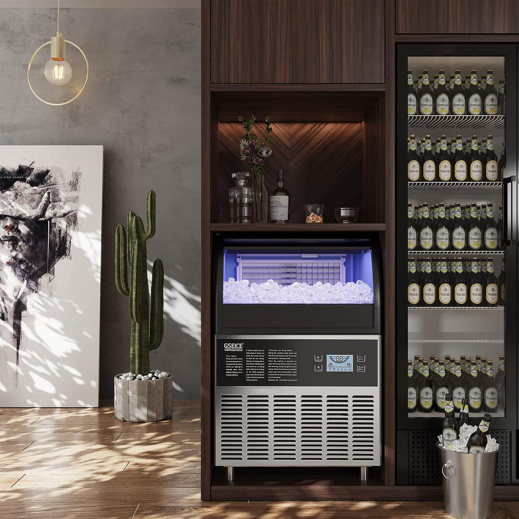 Commercial Ice Maker Machine - 200LBS/24H Under Counter Ice Machine with 70LBS Storage Bin, 90 Ice Cubes in 11Min, Stainless Steel Freestanding Ice Making Machine for Home Bar Outdoor