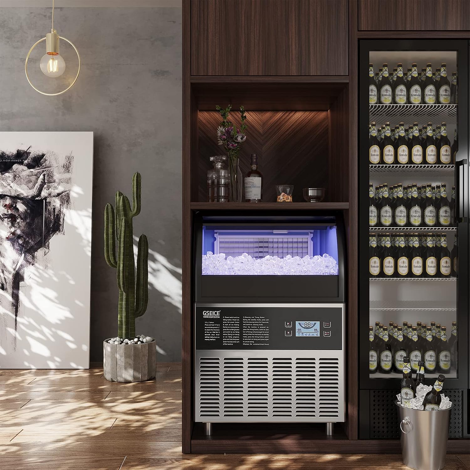 Commercial Ice Maker Machine - 200LBS/24H Under Counter Ice Machine with 70LBS Storage Bin, 90 Ice Cubes in 11Min, Stainless Steel Freestanding Ice Making Machine for Home Bar Outdoor