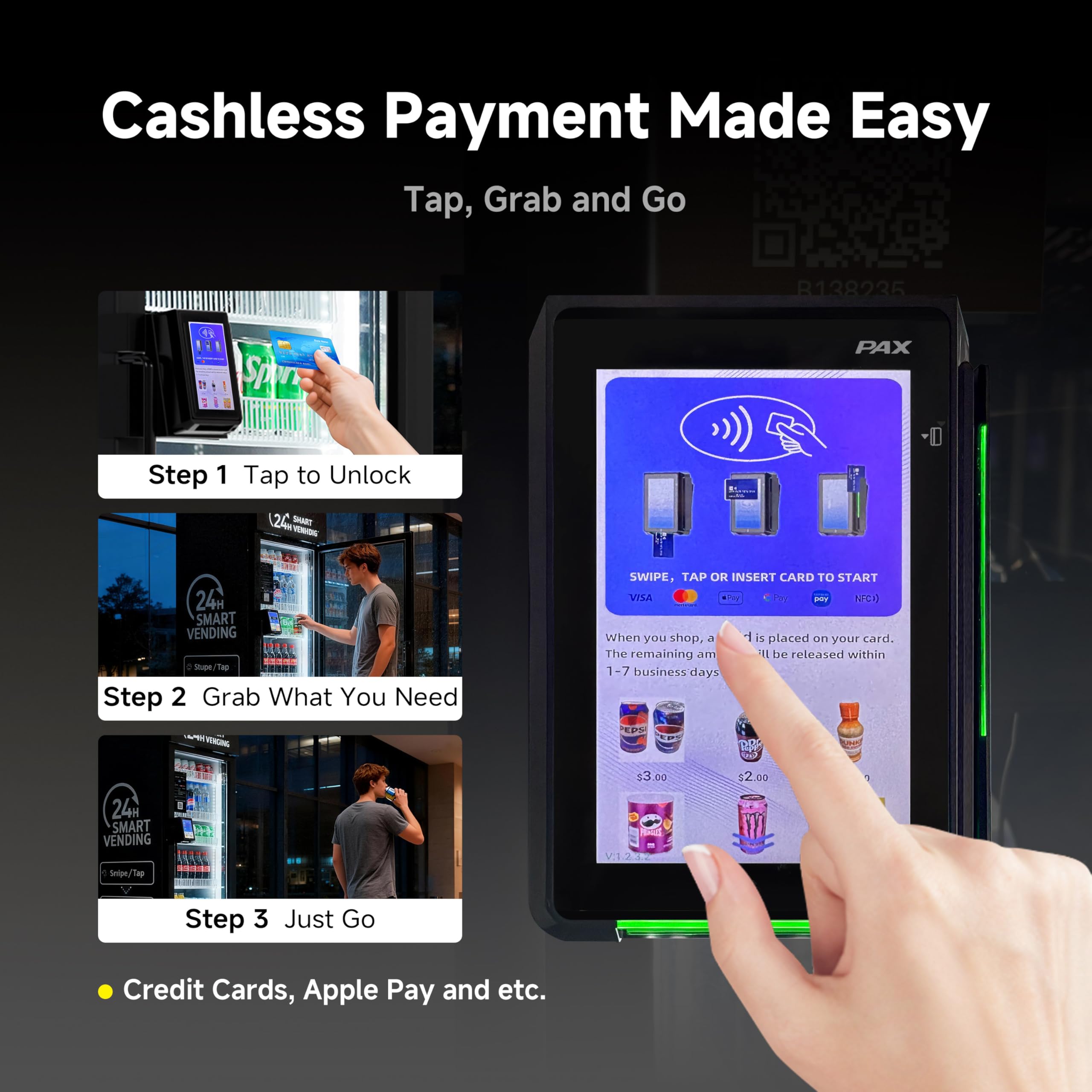 Vending Machine Combo,Smart Refrigerated Vending Machine with Touch Card Reader US542(Black, Pro)