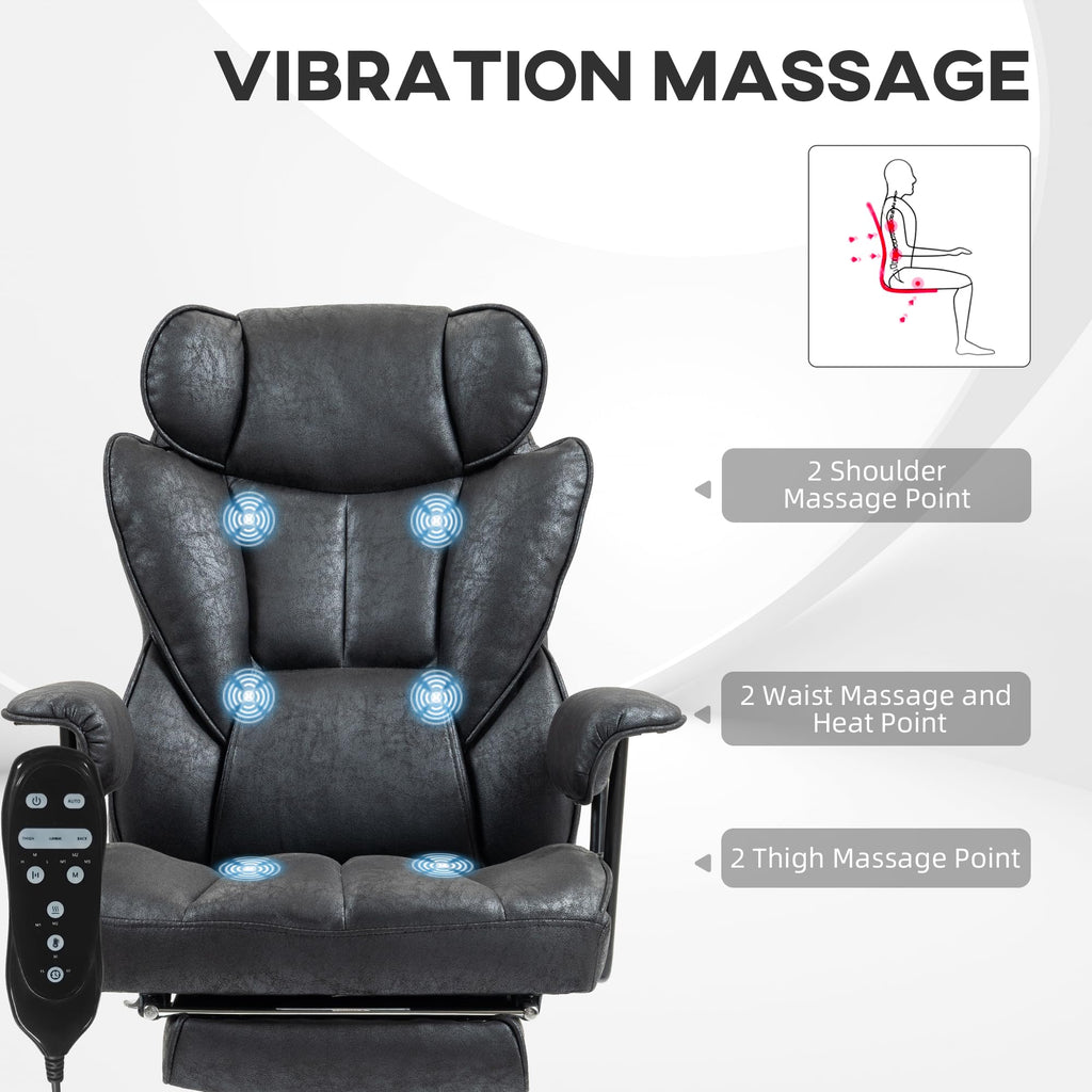 HOMCOM Massage Executive Office Chair with 6 Vibration Points, 400LBS Heated Big and Tall Office Chair with Foot Rest and Lumbar Support, Microfiber Reclining Computer Desk Chair, Gray