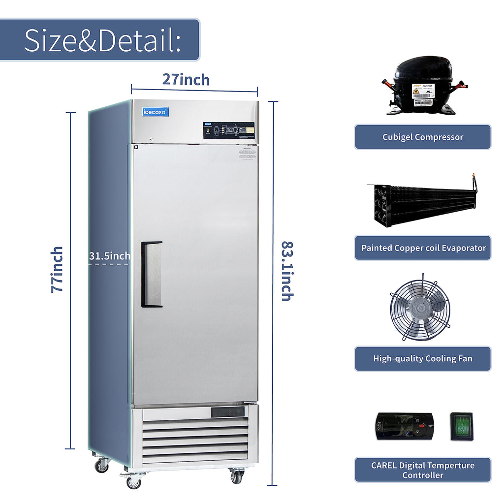 ICECASA 48" W Commercial Refrigerator Reach-in 36 Cu.ft 2 Solid Door Stainless Steel Commercial Refrigerator Fan Cooling for Restuarant, Bar, Shop, etc