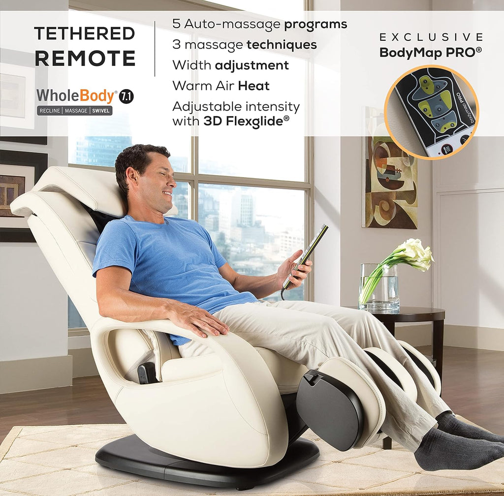Human Touch WholeBody Swivel-Base Full Body Relax and Massage Chair - Perfect for Home Relaxation and Stress Relief | Warm Air Heating | Customizable Massage | Retractable Ottoman | Black Color, 7.1"