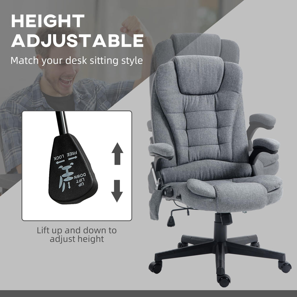 Vinsetto 6 Point Vibrating Massage Office Chair with Heat, Linen High Back Executive Office Chair with Reclining Backrest, Padded Armrests and Remote, Black