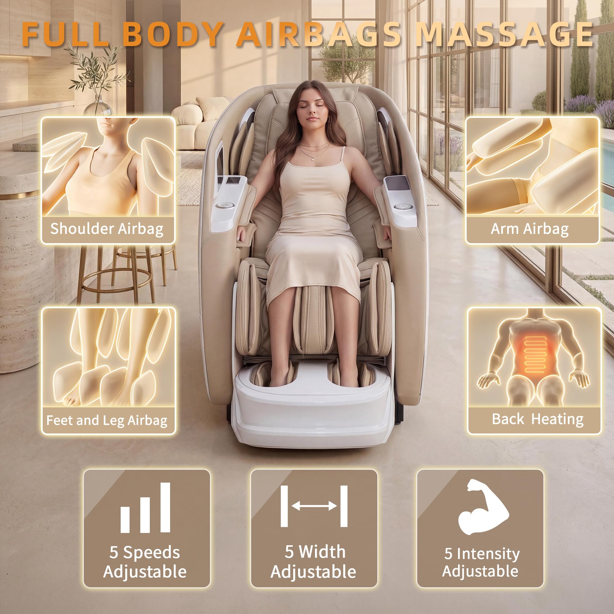 4D Massage Chair Zero Gravity Full Body SL Rail Massage Chair with 20 Auto Programs Built-in Aroma System (Black)