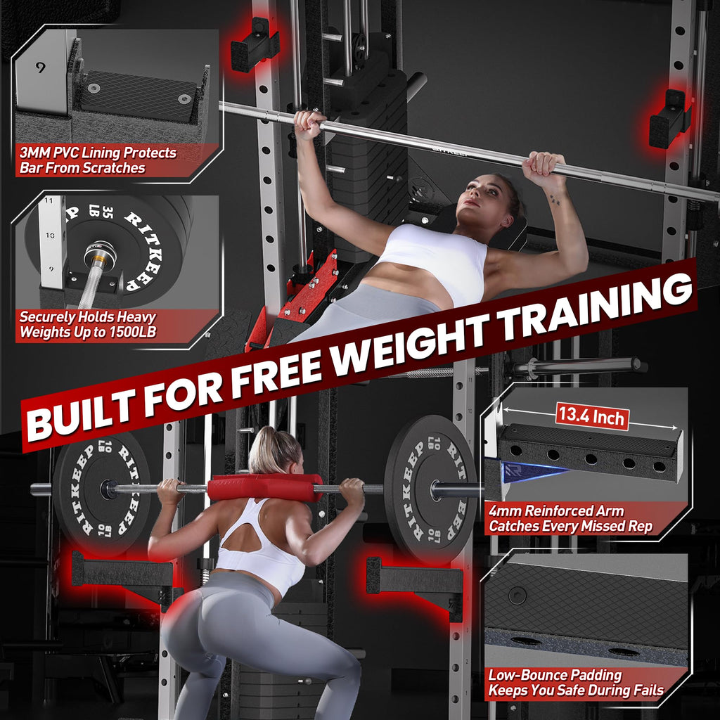 RitKeep PMAX-5600 Pro Heavy-Duty Smith Machine Squat Rack with 320 LB Weight Stacks, 6-in-1 Multi-Function Home Gym System, Dual Cable Crossover and 2000 LB Capacity for Full-Body Strength Training