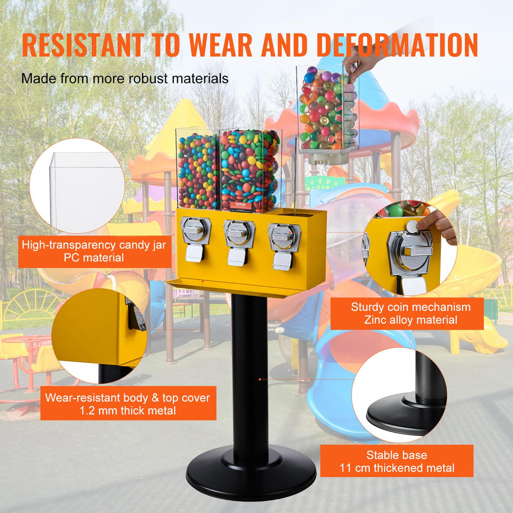 VEVOR Commercial Vending Machine, Four Compartment Rotatable Gumball and Candy Dispenser, Adjustable Height Coin Operated Candy Bank with Iron Stand, for Business Toy Capsules Bouncy Balls Nut, Blue