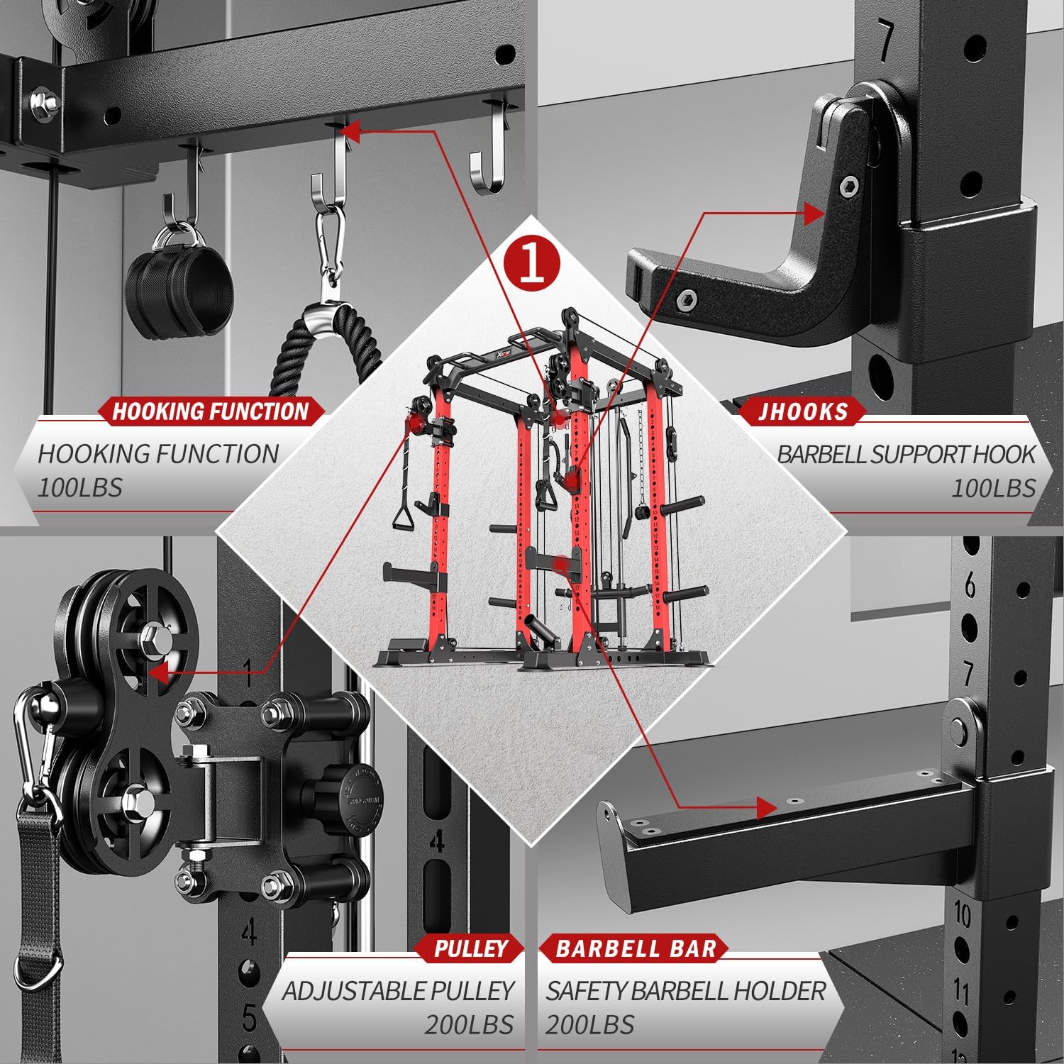 Power Rack Power Cage Multi-Function Squat Rack with Cable Crossover System Selectable More Training Attachment Power Rack for Garage & Home Gym