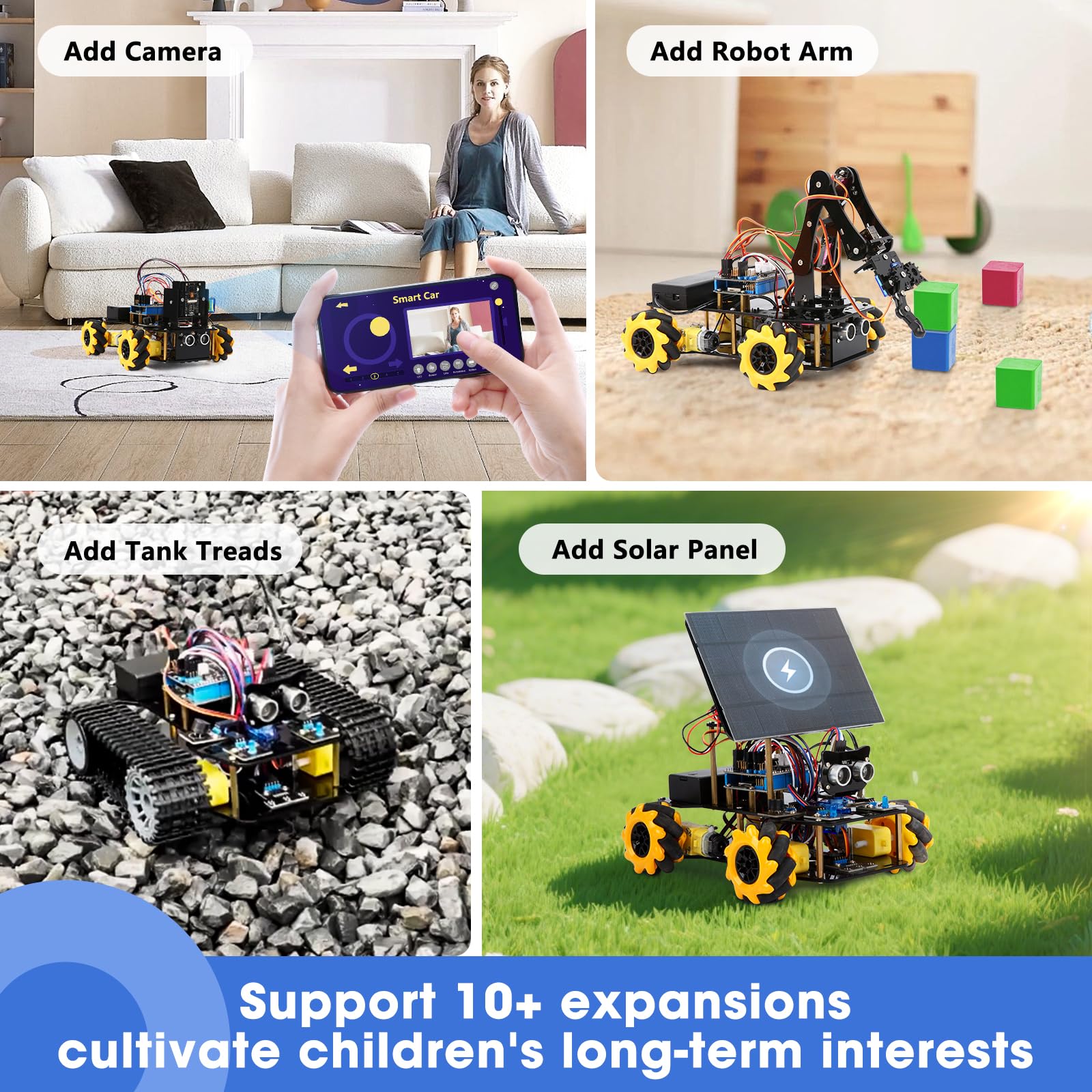 ACEBOTT Robotics for Kids Ages 8-12, Smart Robot Arm Car Kit with 5DOF, STEM Toys for Boys Age 8-12 12-16+, ESP32 Arduino/Python/Blockly Coding, App & Remote Control, STEM DIY Gift for Teens & Adults