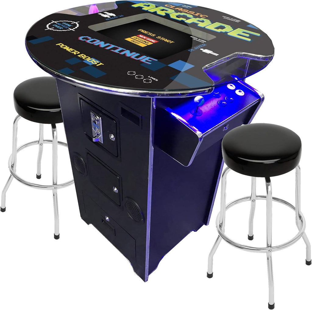 Creative Outdoor Distributor Full Size Commercial Grade Pub Arcade Machine, 2 Player, 412 Games, 22 LCD Screen, Round Glass Top, 2 Sanwa Joysticks, 2 Stools Included