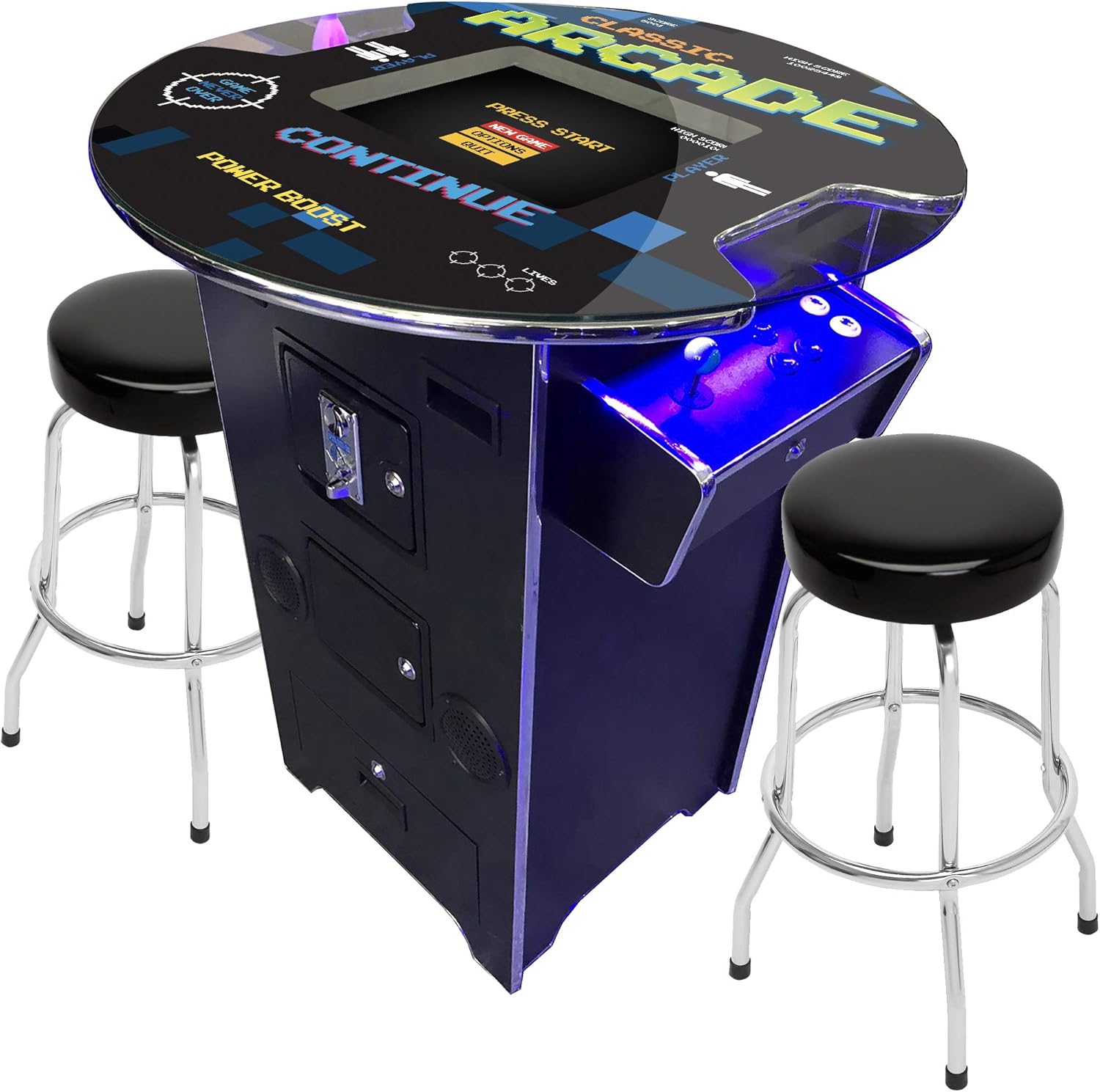 Creative Outdoor Distributor Full Size Commercial Grade Pub Arcade Machine, 2 Player, 412 Games, 22 LCD Screen, Round Glass Top, 2 Sanwa Joysticks, 2 Stools Included