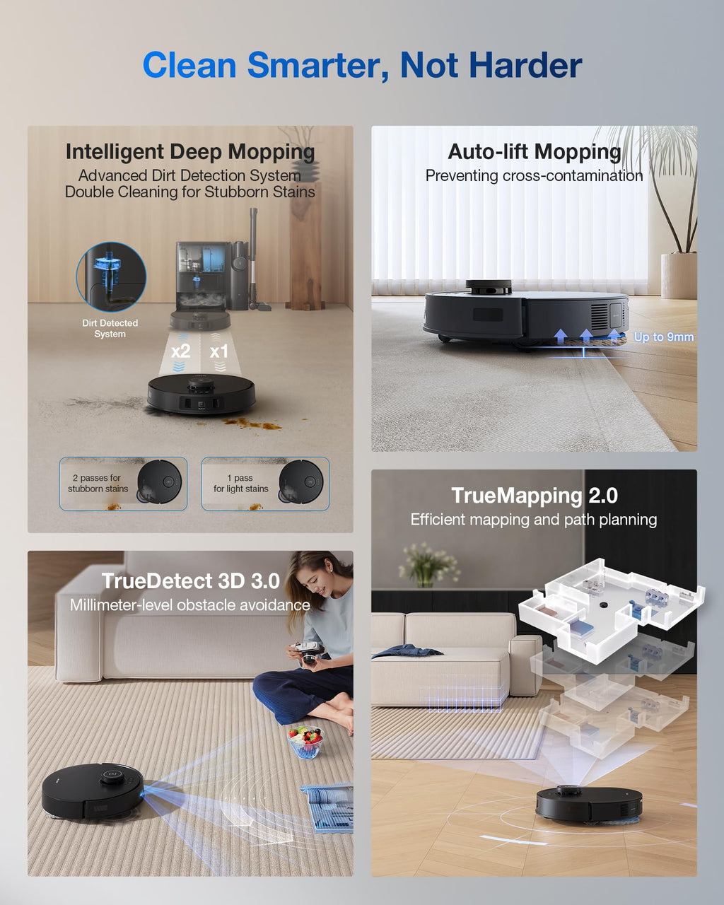 ECOVACS DEEBOT T90 Omni Robot Vacuum and Mop, 30,000Pa Suction, Instant Self-Cleaning OZMO Roller Mop, TruEdge Deep Edge Cleaning, ZeroTangle, Hot Water Wash & 145°F Air Dry, AI Obstacle Avoidance