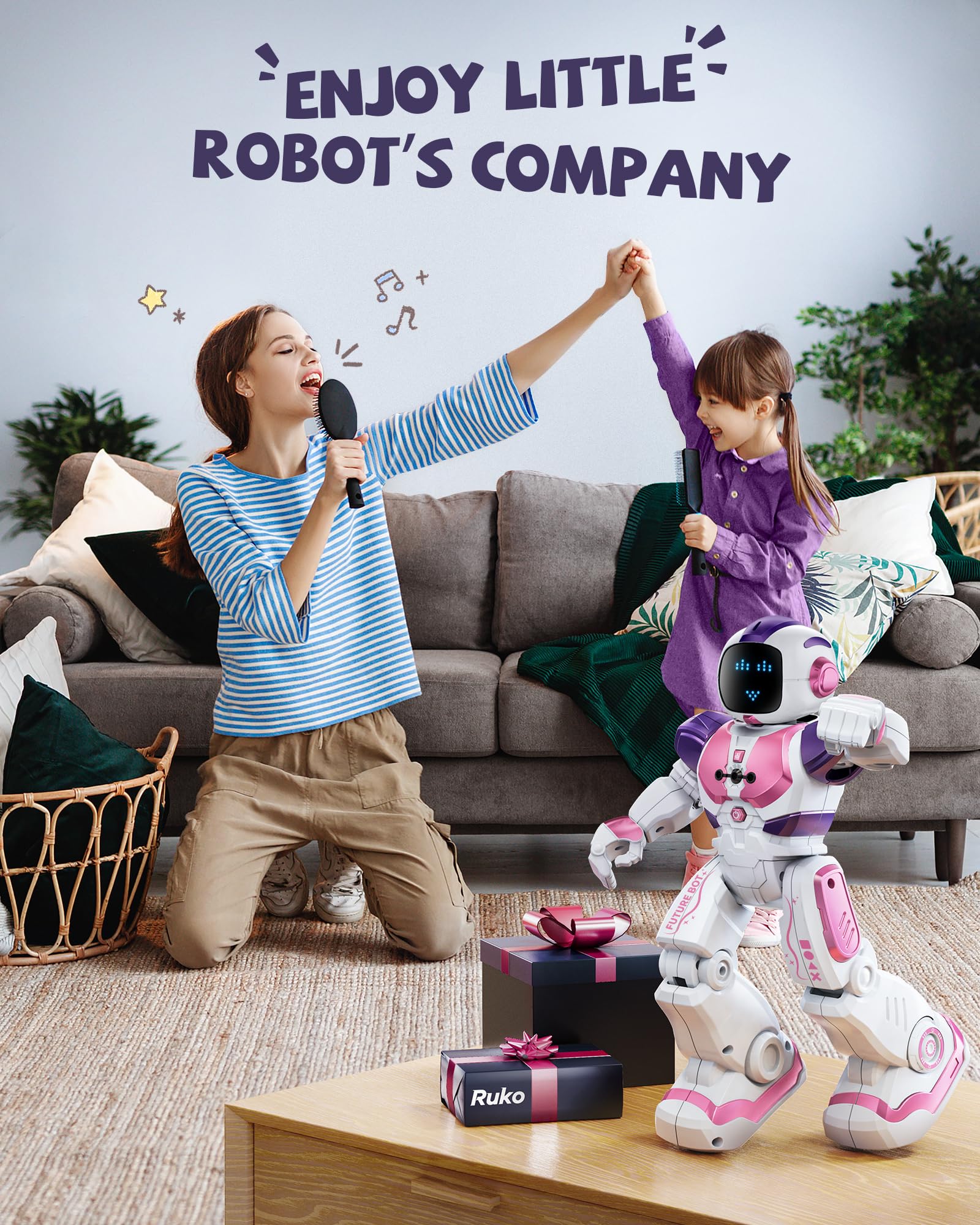 Ruko 6088 Robot Toys for kids, Programmable Remote Gesture Sensing & APP Control, Interactive LED Face, Dancing Singing Rechargeable Smart Robot, Birthday Present for Age 3-6 Year Old Boys Girls, Blue