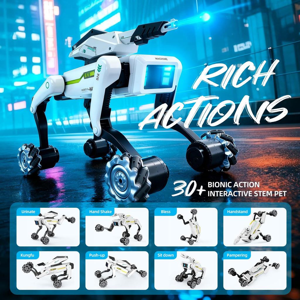 Smart Robot Dog for Kids Ages 6-12, Voice and Remote Control Robotic Pet, 30+ Bionic Actions, All-Terrain Stunt Moves, 25m Range, STEM Toy for Kids