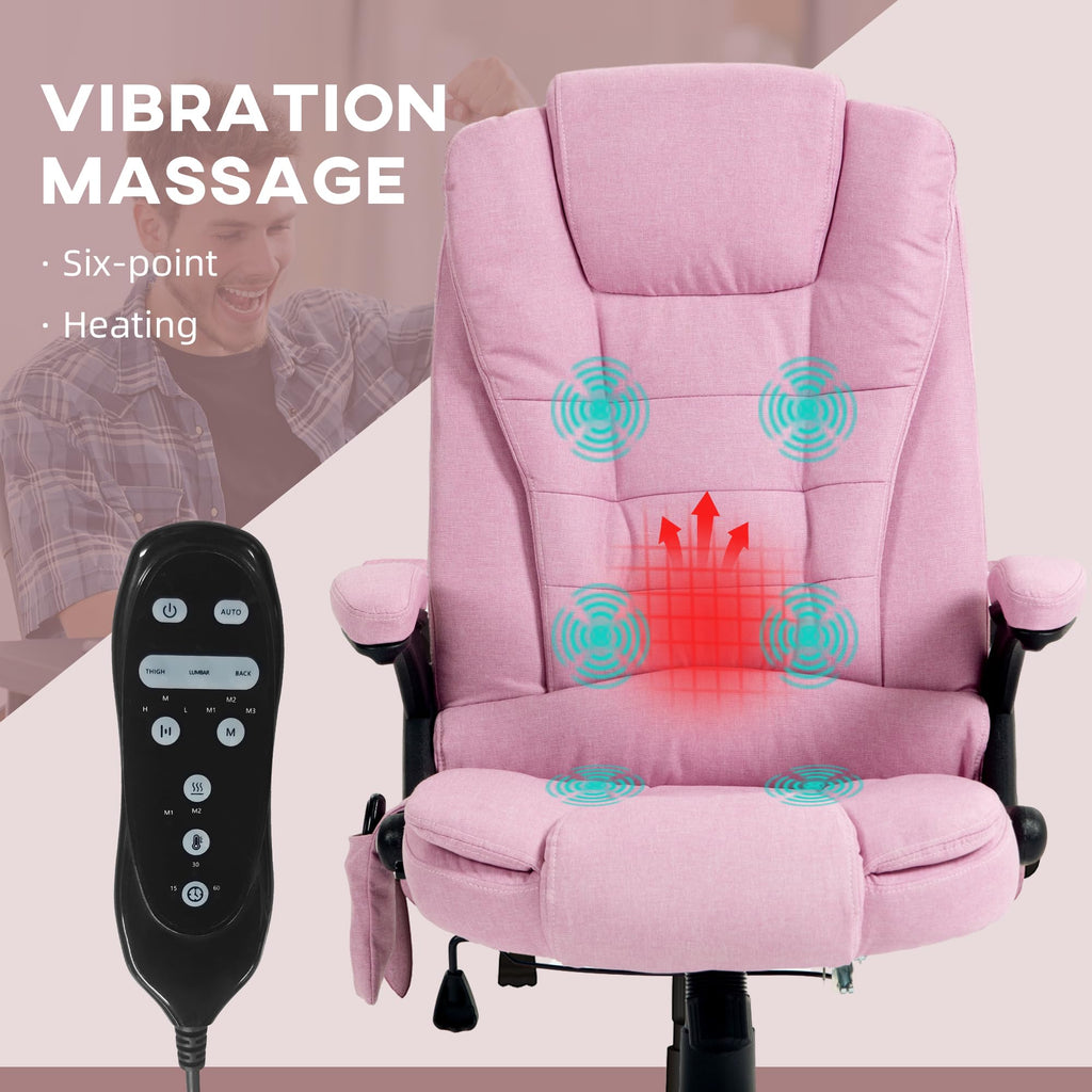Vinsetto 6 Point Vibrating Massage Office Chair with Heat, Linen High Back Executive Office Chair with Reclining Backrest, Padded Armrests and Remote, Black