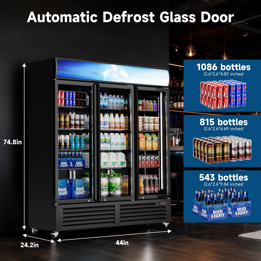 ETL & DOE Certified Commercial Beverage Refrigerator 14.8 Cu Ft, Commercial Display Fridge with Glass Door, Upright Merchandiser Refrigerator Cooler with Front LED Light for Stores, Restaurant, Office