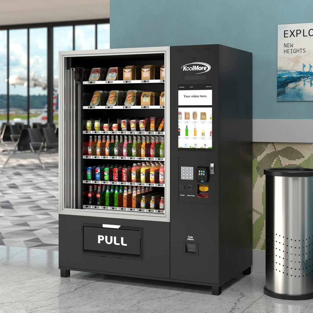KoolMore Refrigerated Snack Vending Machine with 36 Slots Featuring a Credit Card Reader and Coin/Bill Acceptor in Black (KM-VMR-30-BCR)