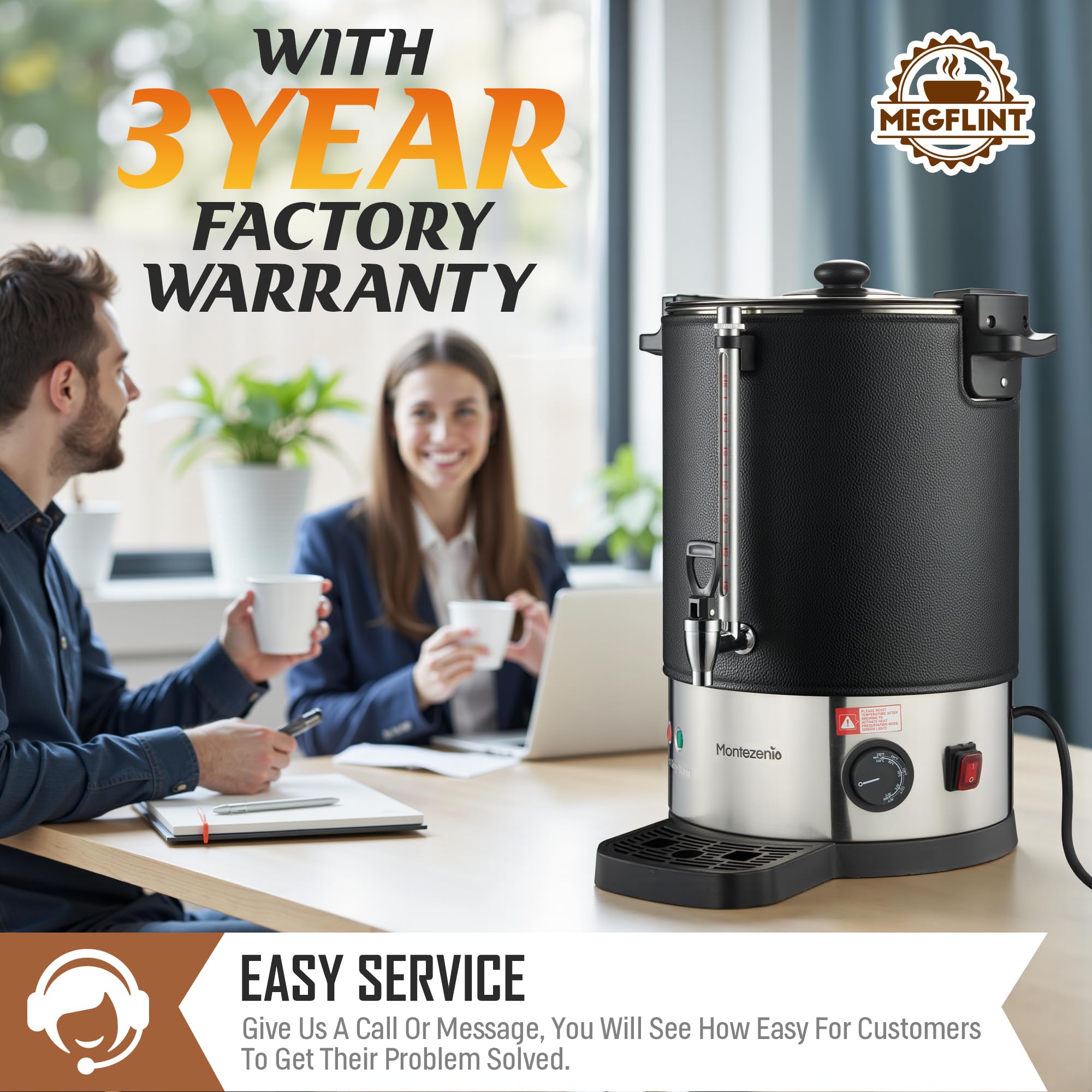 50-Cup Commercial Coffee Urn Stainless Steel Double Insulated Coffee Maker with Percolator System & Temp Control Function - Ideal for Events, Offices