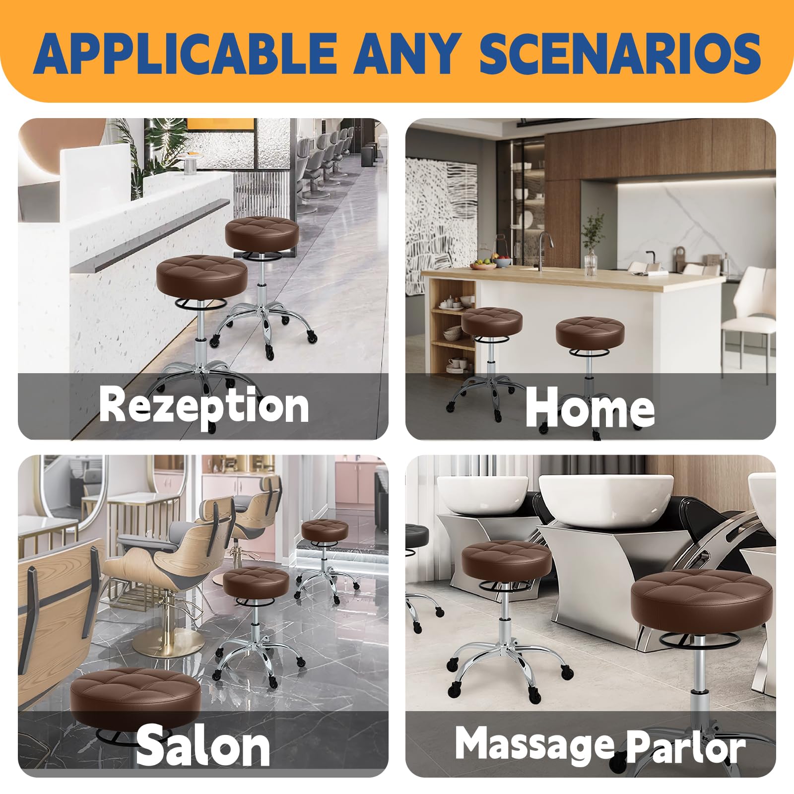 Rolling Stool Heavy Duty 400lb: Super Soft Seat Cushion,360° Swive,Height Adjustability,No Squeaky Noises,No Tip Over, New Upgraded Salon stool Chair, for Tattoo Facial Massage Spa Medical (Black)