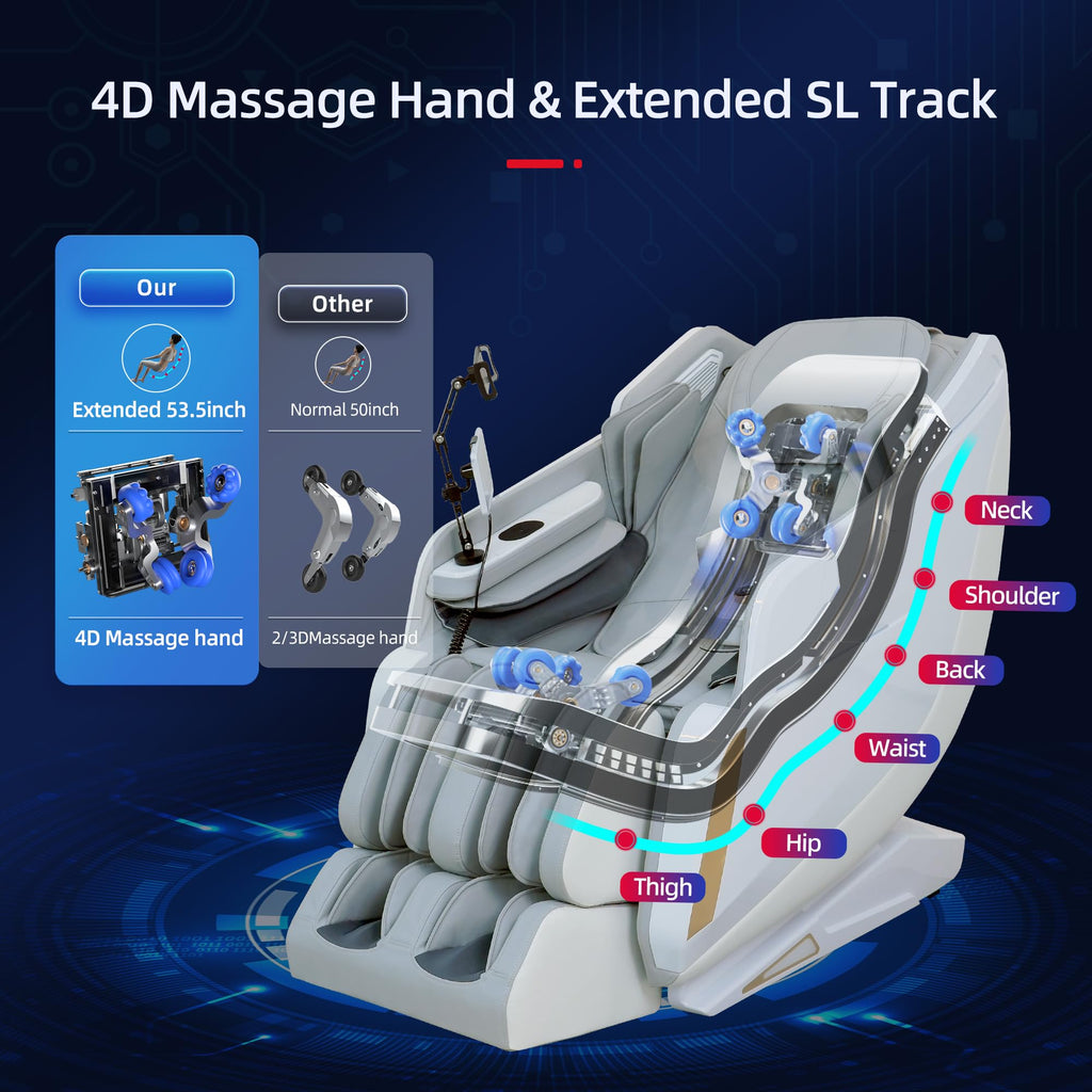 4D Massage Chairs Full Body Recliner with Heat Zero Gravity 57'' SL Track Shiatsu Massage Chair for Home Office with AI Voice, 7" Touch Screen, Wireless Charging,Neck & Shoulder Relief
