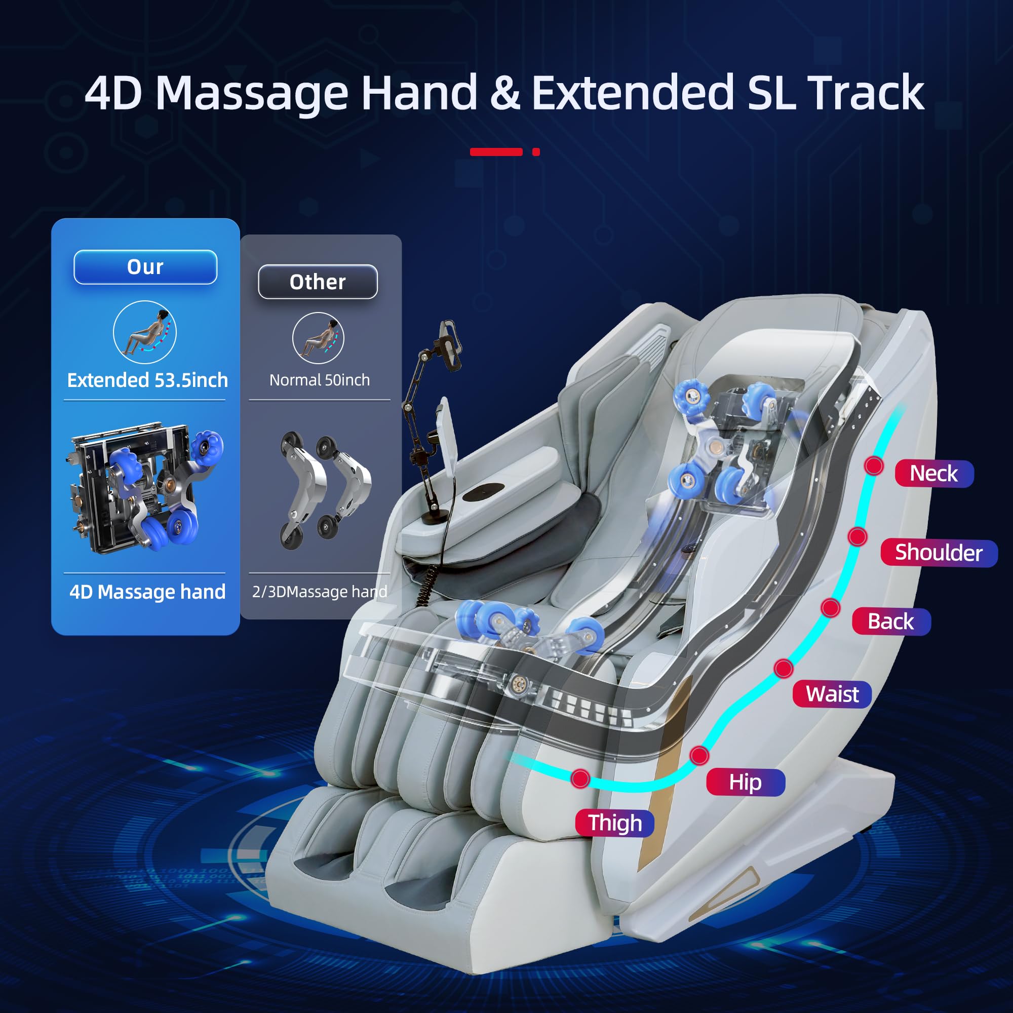 4D Massage Chairs Full Body Recliner with Heat Zero Gravity 57'' SL Track Shiatsu Massage Chair for Home Office with AI Voice, 7" Touch Screen, Wireless Charging,Neck & Shoulder Relief