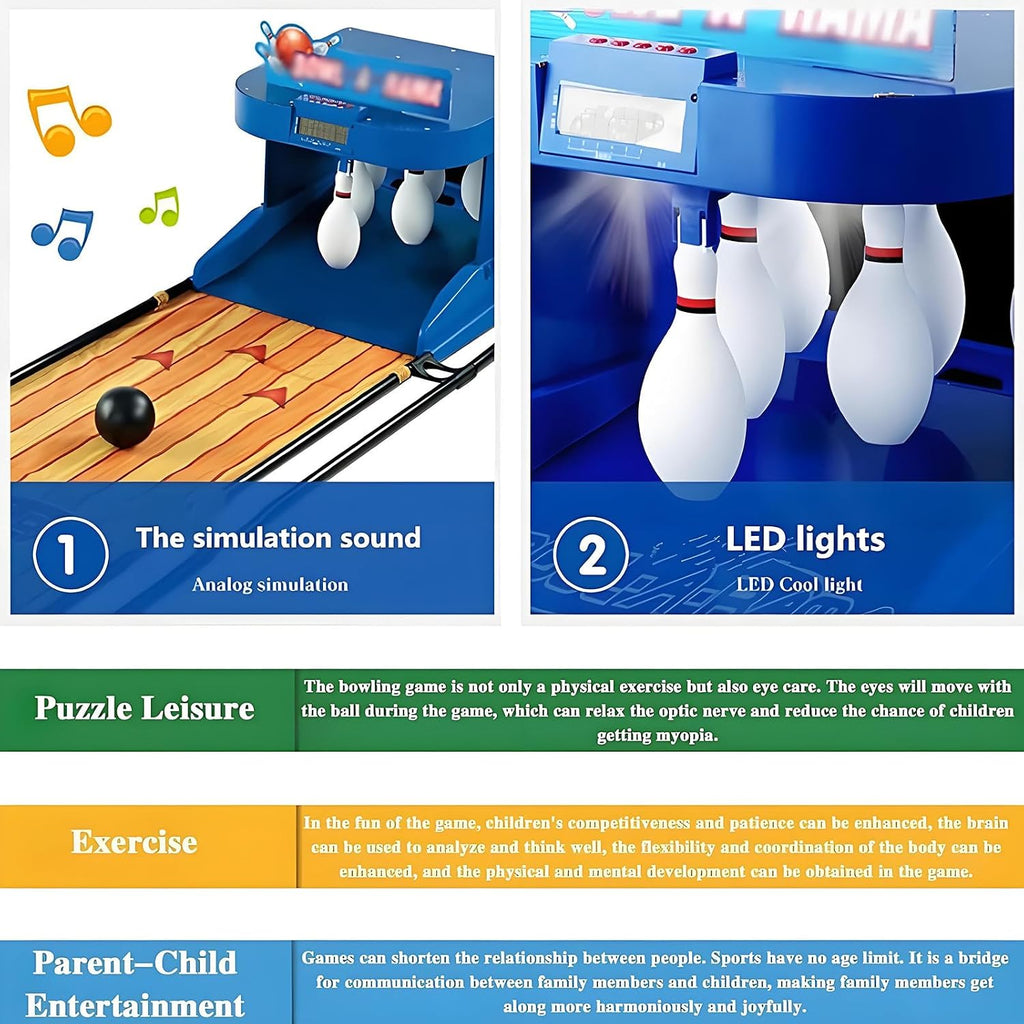 Home Bowling Game Machine, Foldable Indoor Electronic Bowling Alley with LED Scoreboard, Fun Family Activity, 2m Long, Ideal for Kids and Adults, Perfect for Parties