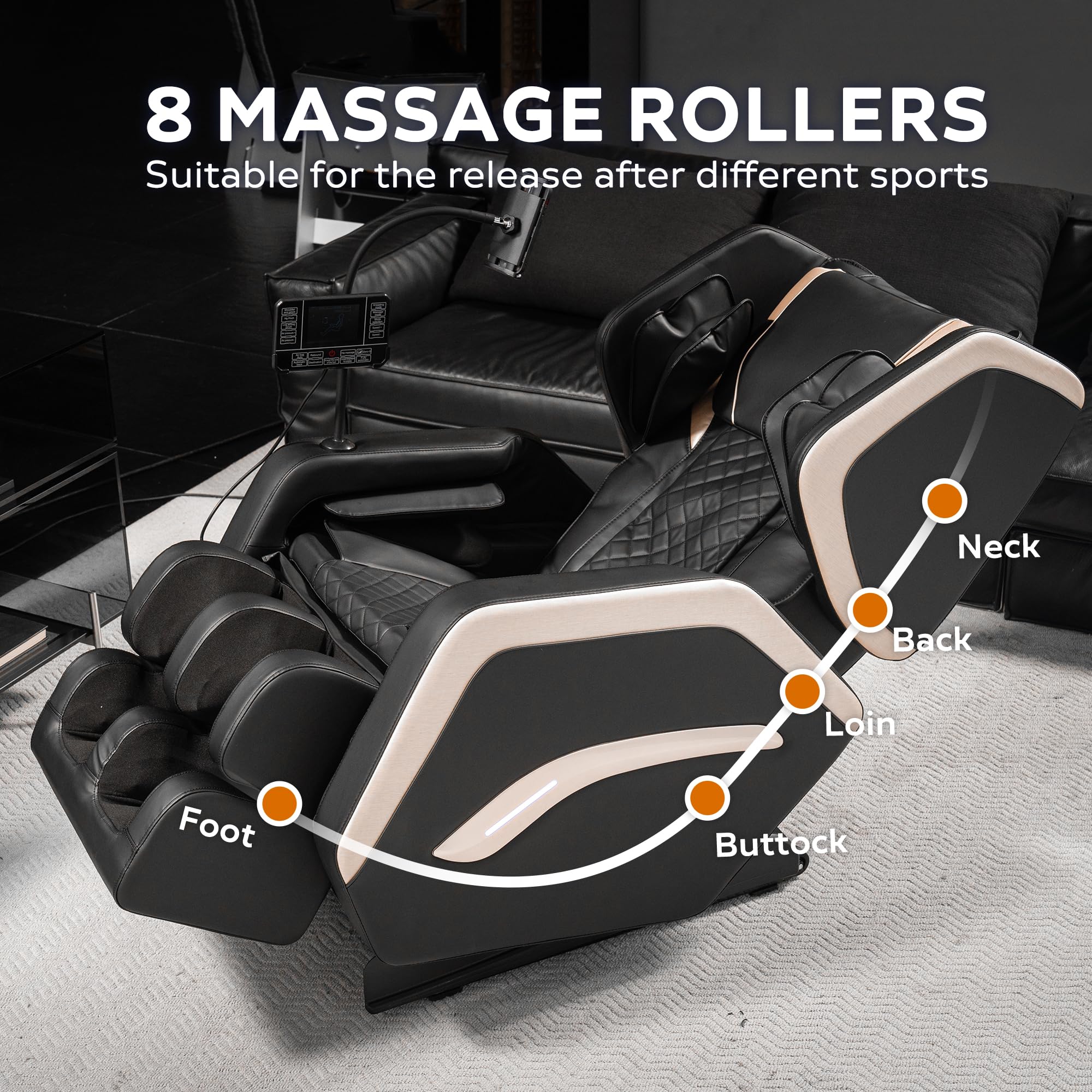 Massage Chair Full Body, Zero Gravity Recliner Massage Chair with Back Heat, 8 Fixed Rollers, Foot Massage, Airbags, Touch Screen for Home and Office