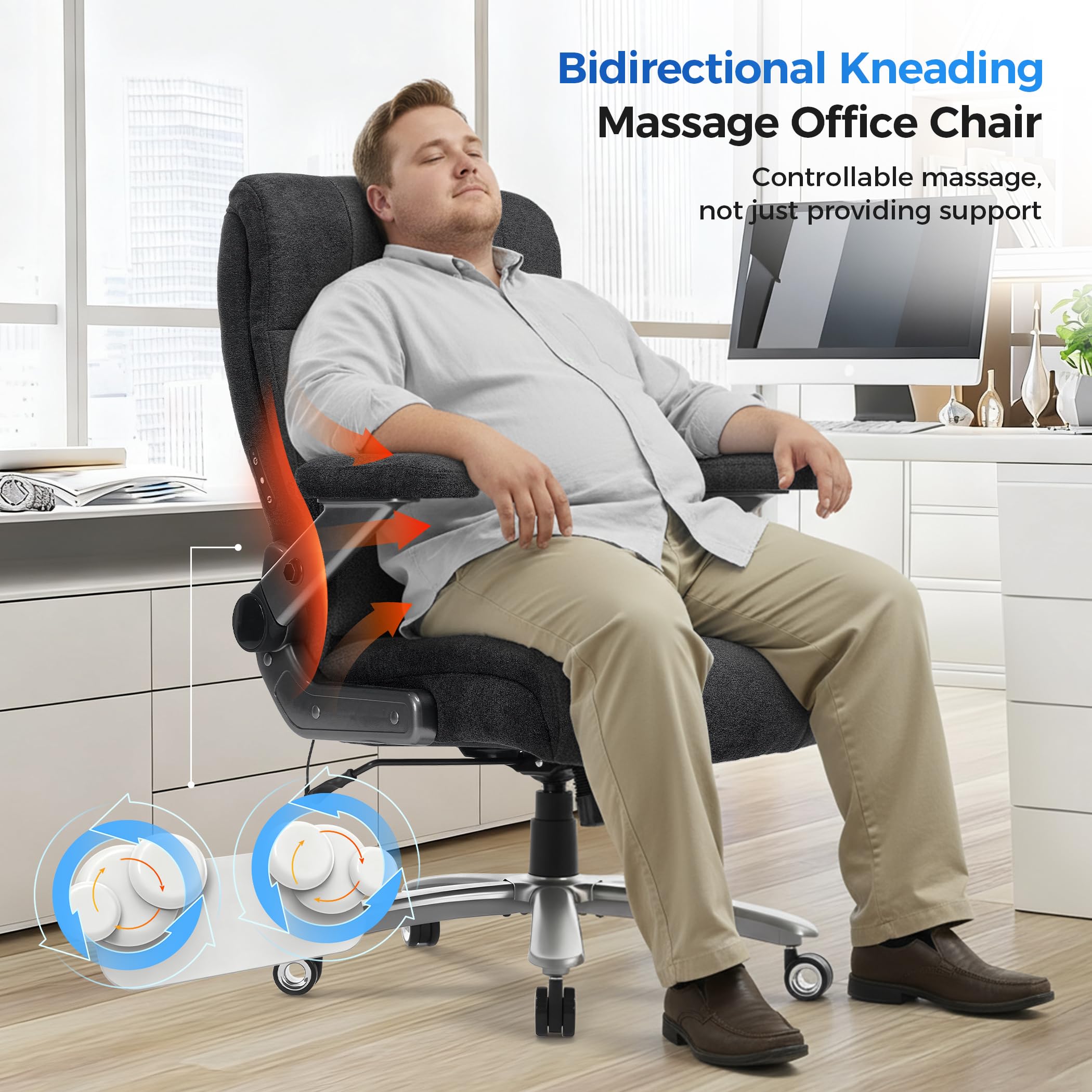 500lbs 3D Kneading Massage Office Chair with FootRest, Big and Tall Ergonomic Reclining Computer Gaming Chair, Padded Linkage Armrests, Heavy Duty Metal Base Executive Office Chair