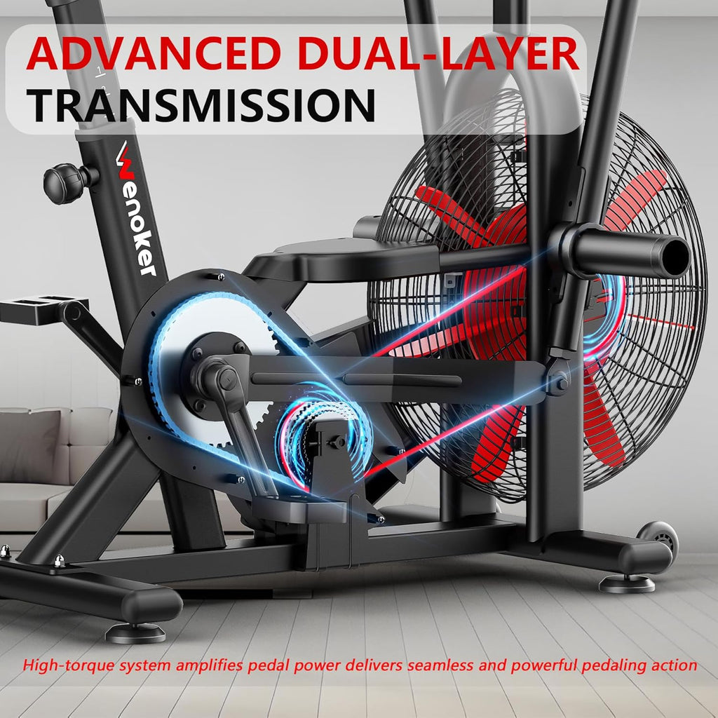 Wenoker Stationary Bike, Air Bike with Smart APP, ISCC PLUS Certified, Dual Action Handlebars Exercise Bike 350LBS Capacity for Home Gym HIIT Full Body Workout