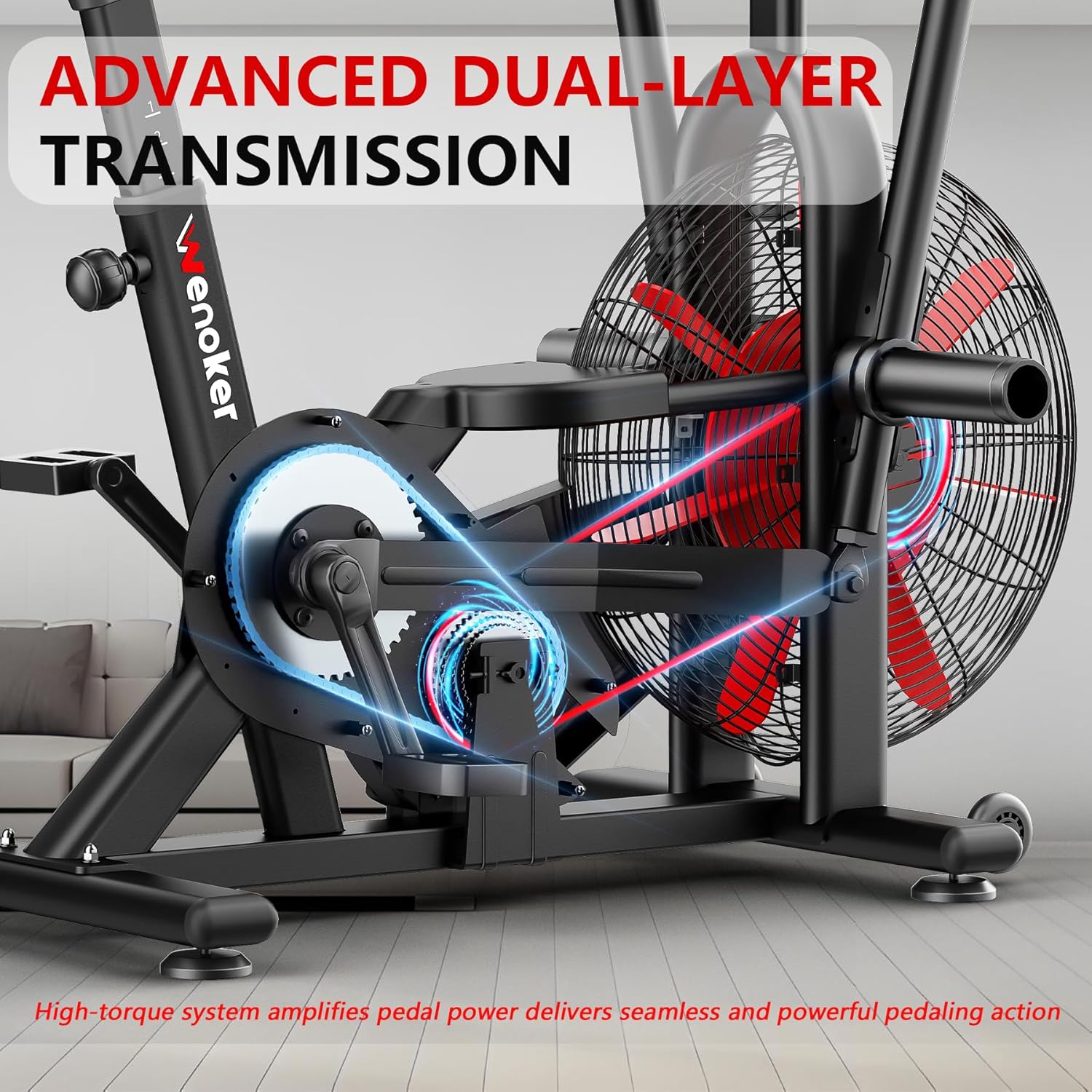 Wenoker Stationary Bike, Air Bike with Smart APP, ISCC PLUS Certified, Dual Action Handlebars Exercise Bike 350LBS Capacity for Home Gym HIIT Full Body Workout