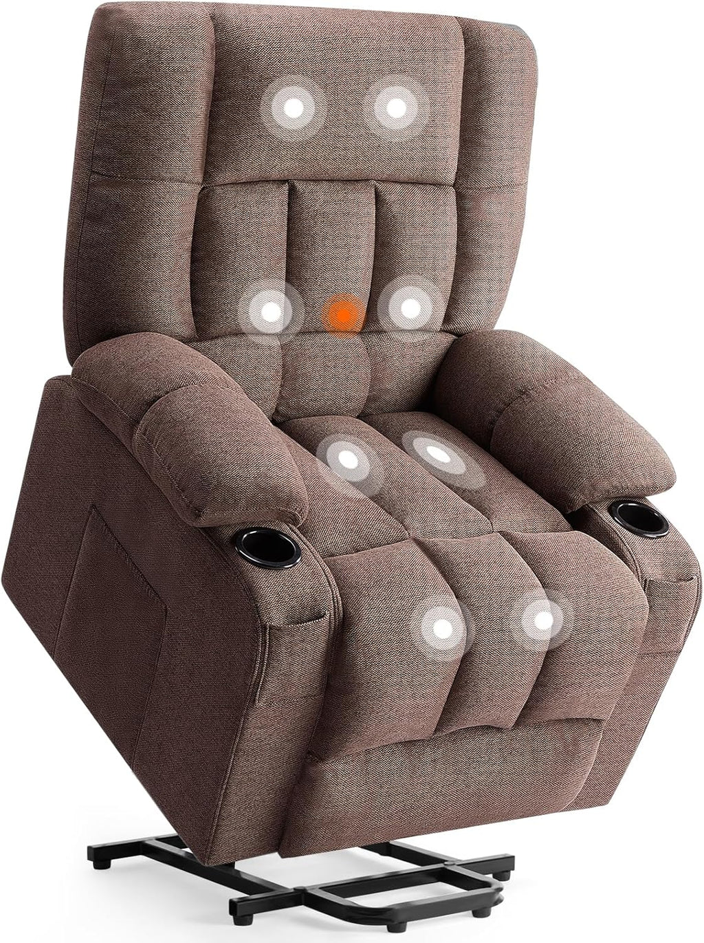 Sweetcrispy Power Lift Recliner Chair with Vibration Massage and Heat for Adults, Ergonomic Overstuffed Breathable Fabric Reclining Chair with Side Pockets, Remote Control, Living Room, Bedroom, Brown